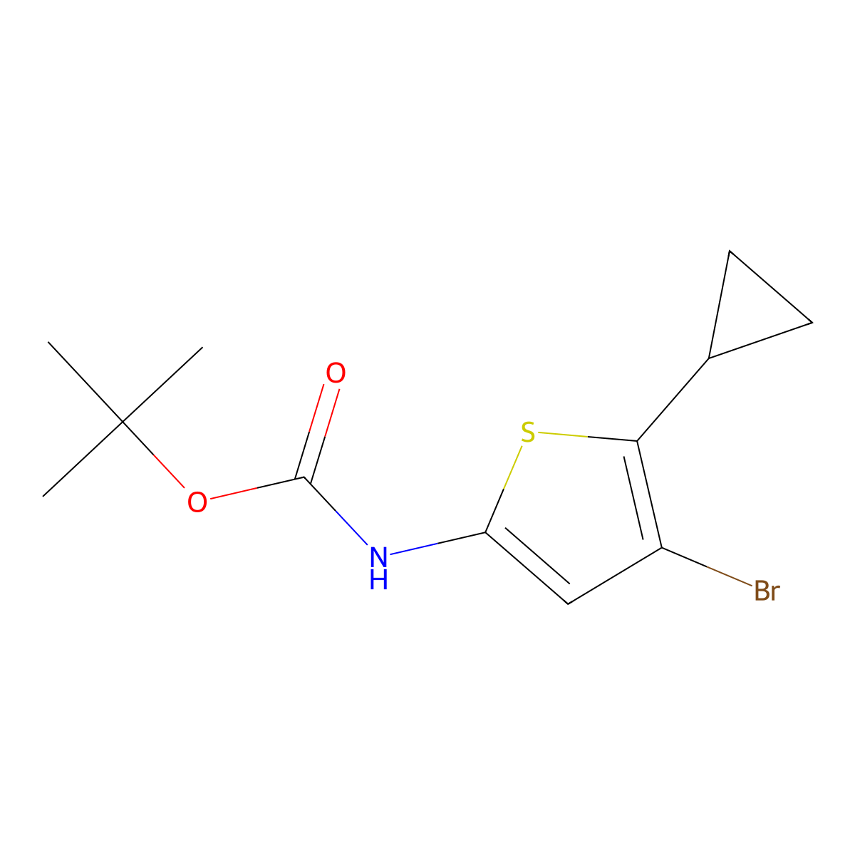 Tert-butyl N-(4-bromo-5-cyclopropylthiophen-2-yl)carbamate molecular structure, CAS 2402830-47-9