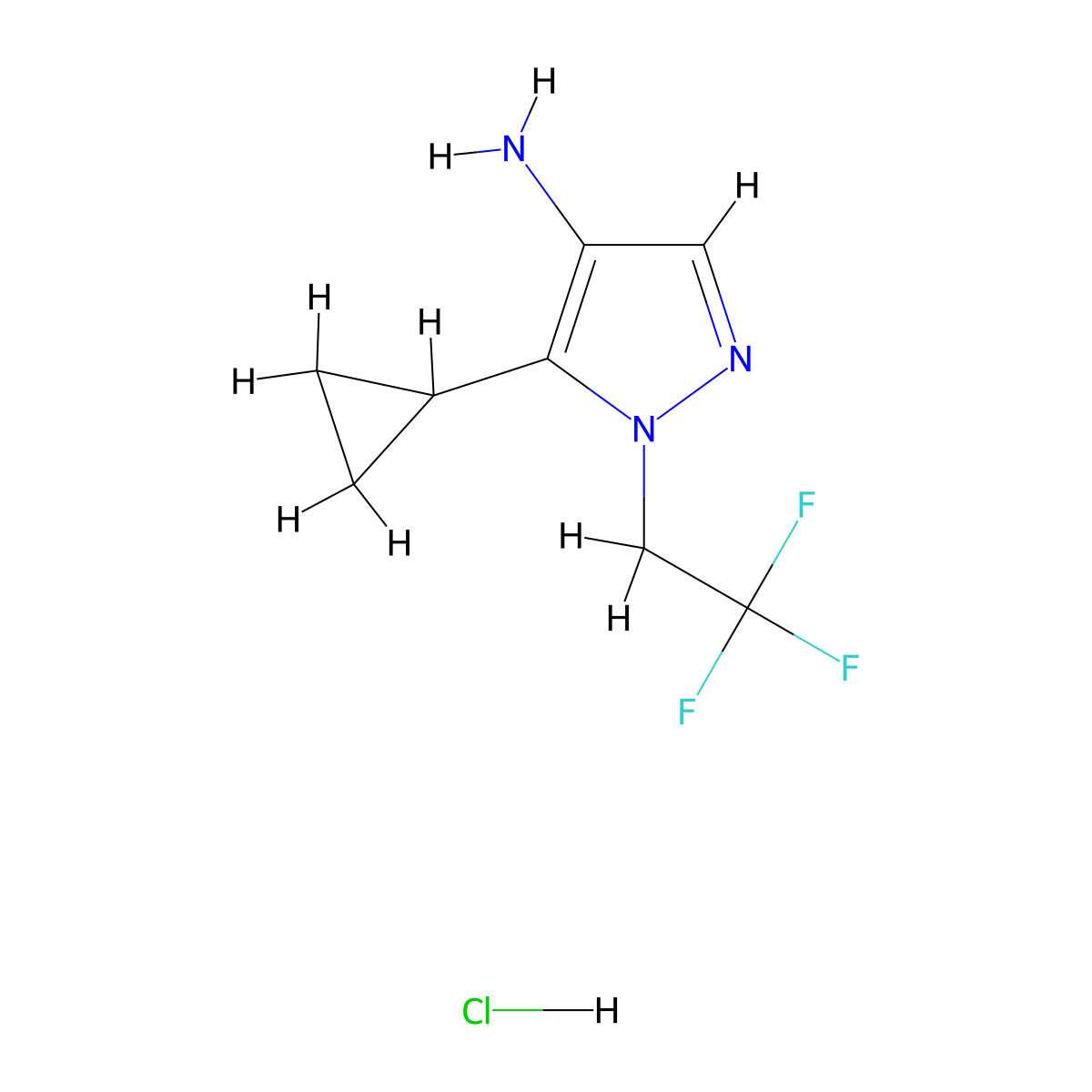 5-cyclopropyl-1-(2,2,2-trifluoroethyl)-1H-pyrazol-4-amine hydrochloride molecular structure, CAS 2402830-49-1