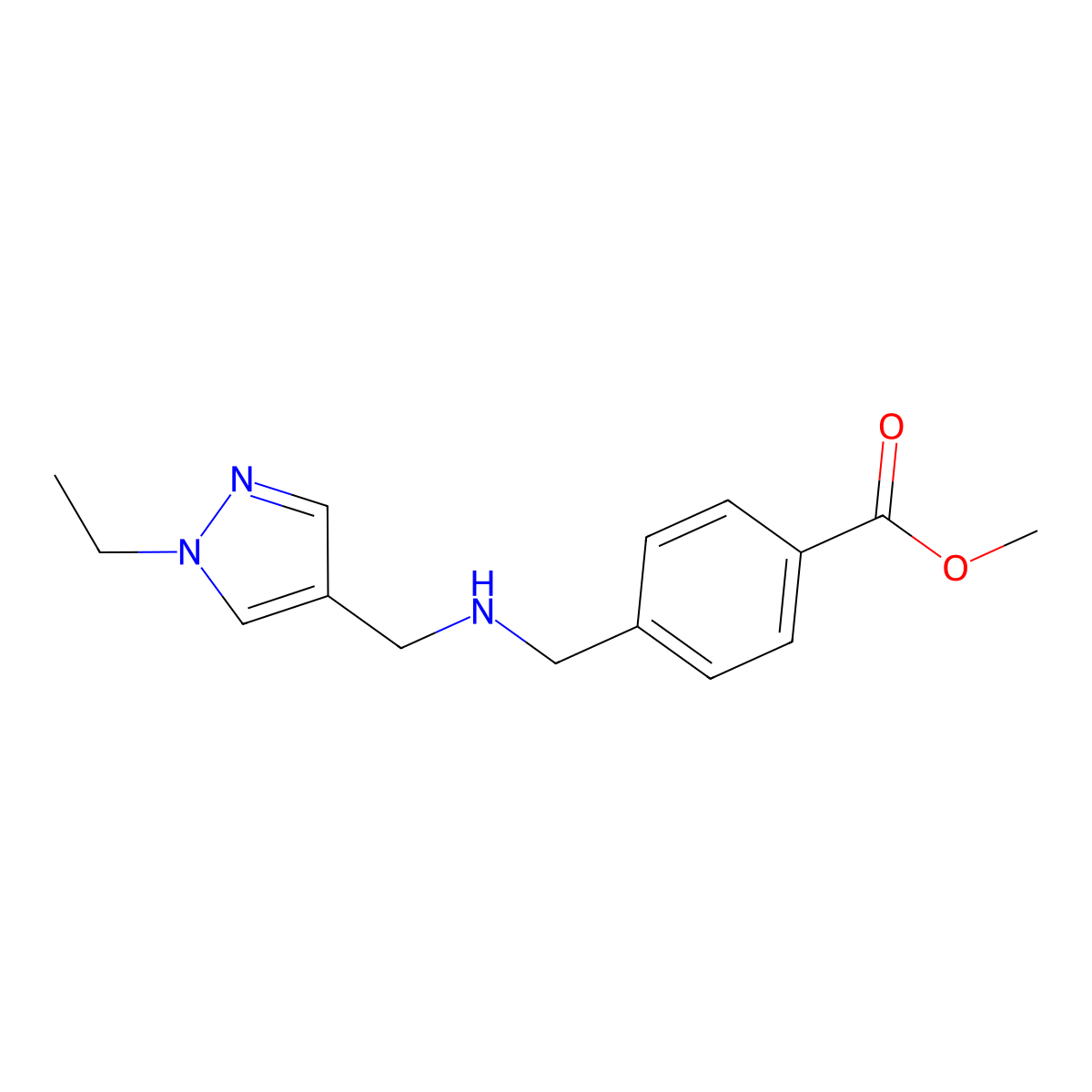 Methyl 4-[[(1-ethylpyrazol-4-yl)methylamino]methyl]benzoate molecular structure, CAS 2402830-76-4
