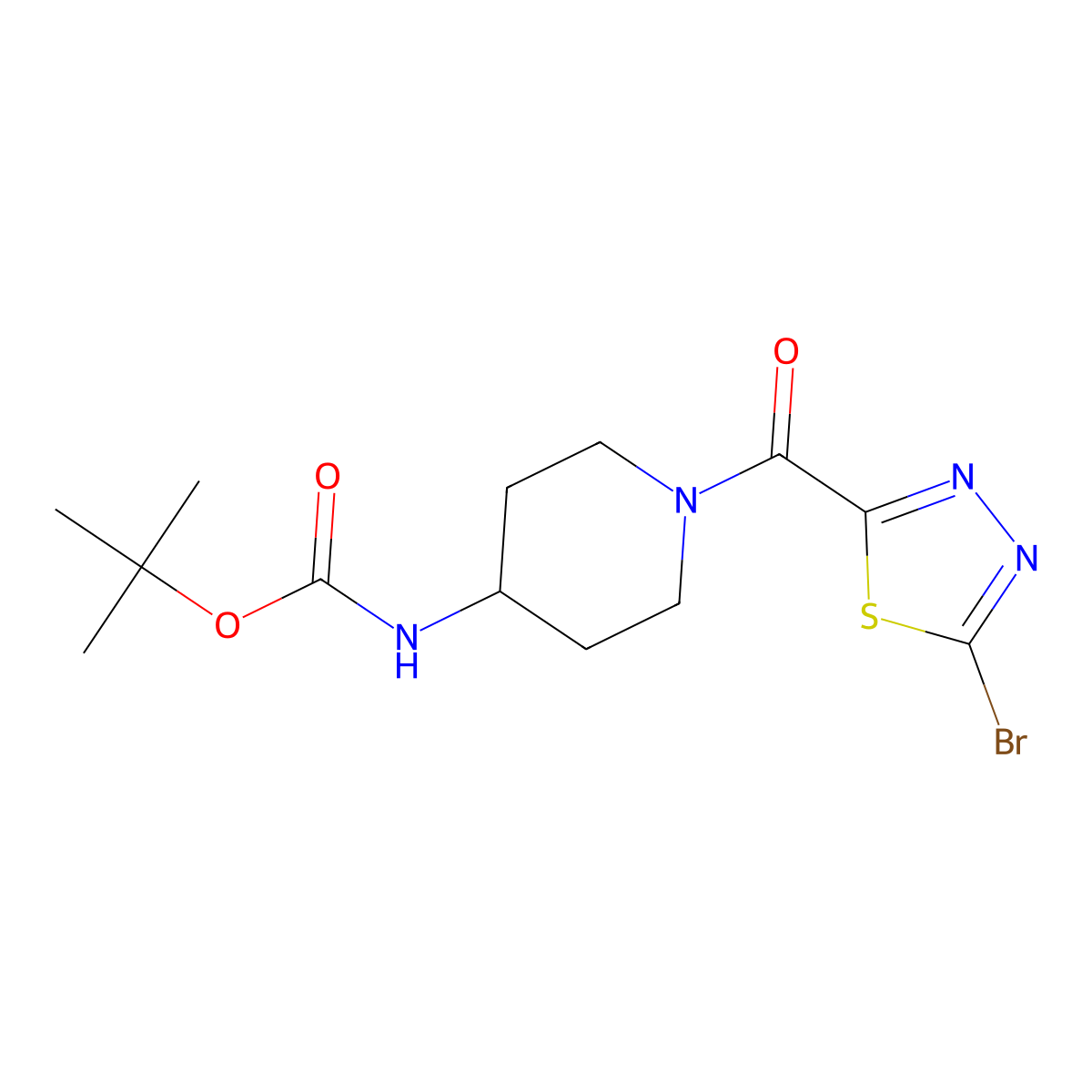 tert-butyl N-[1-(5-bromo-1,3,4-thiadiazole-2-carbonyl)piperidin-4-yl]carbamate molecular structure, CAS 2402830-91-3