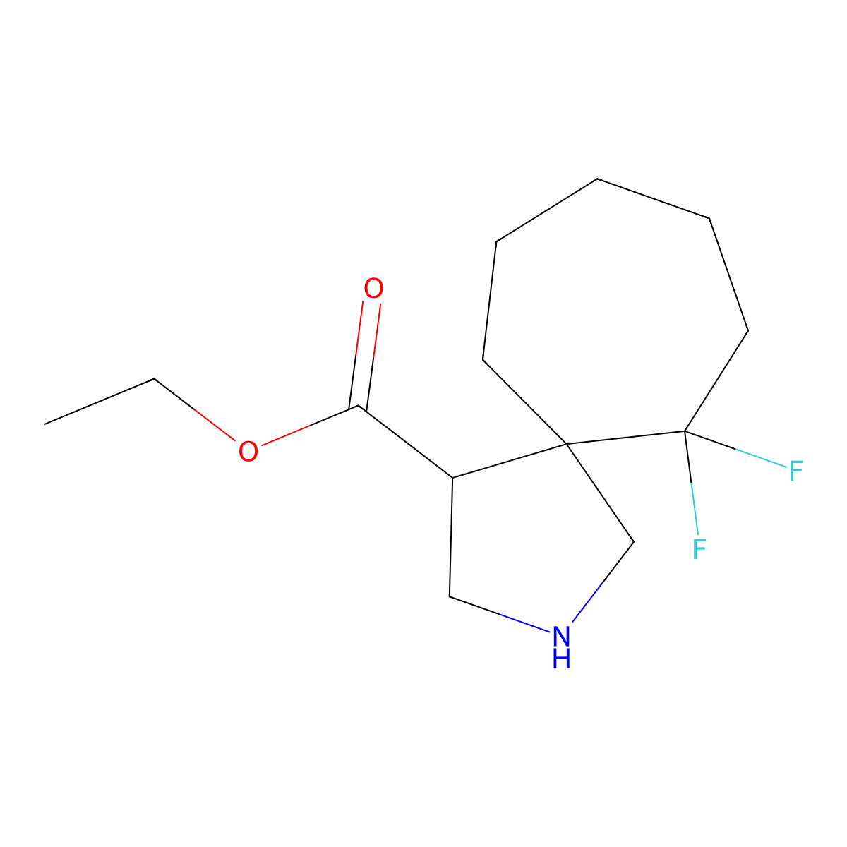 Ethyl 6,6-difluoro-2-azaspiro[4.6]undecane-4-carboxylate molecular structure, CAS 2402830-92-4