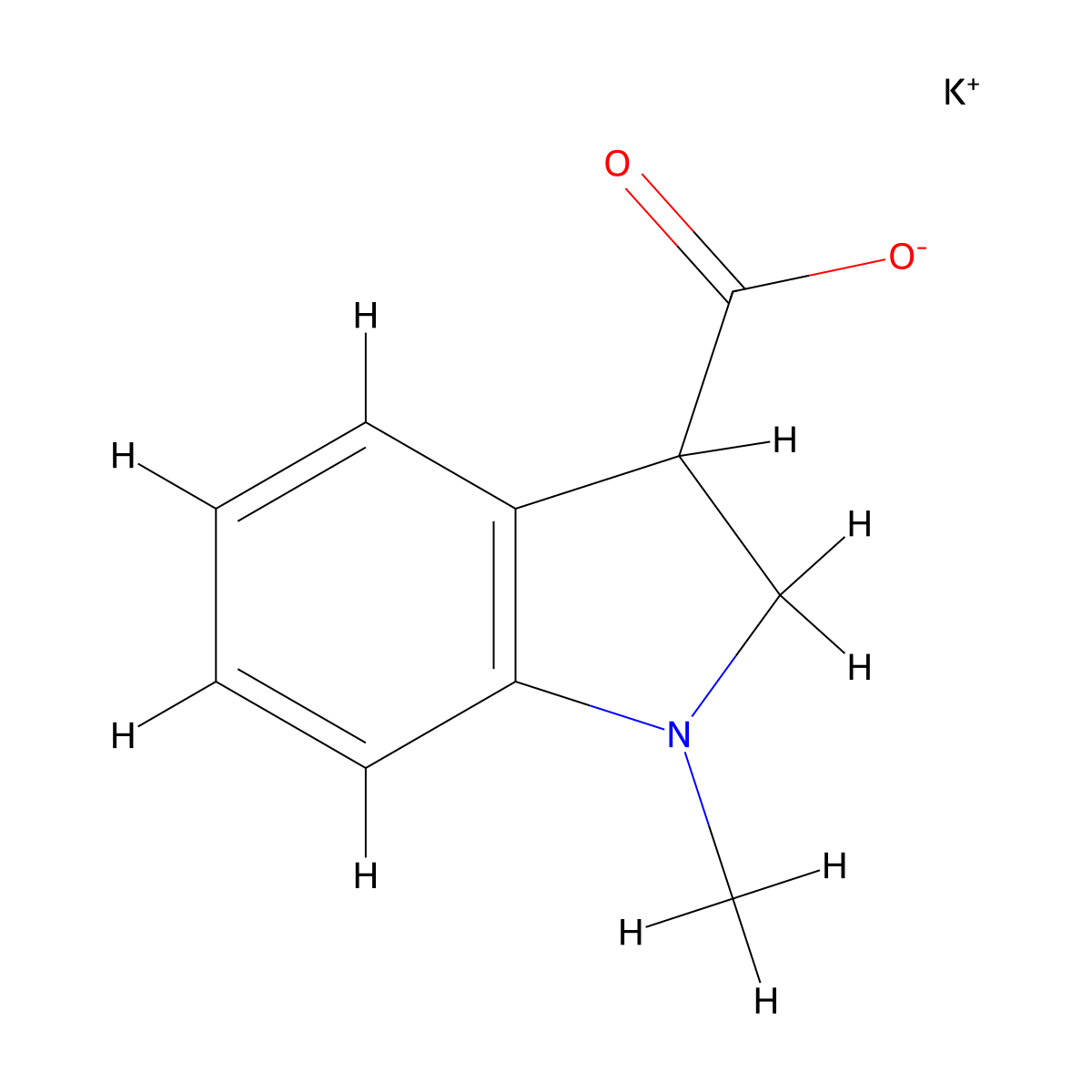 potassium 1-methyl-2,3-dihydro-1H-indole-3-carboxylate molecular structure, CAS 2402830-98-0