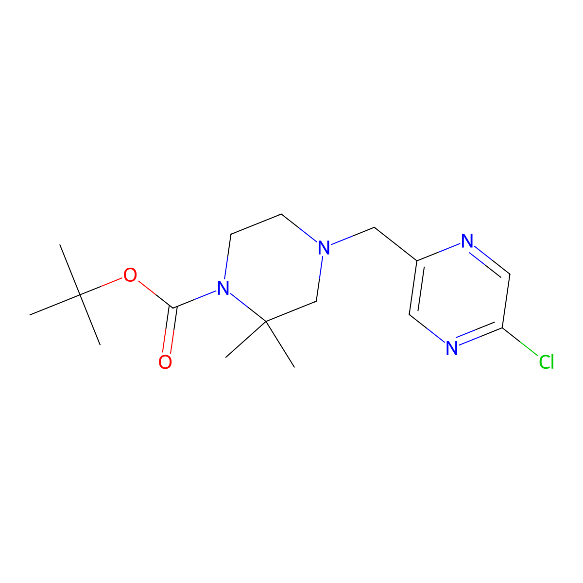 Tert-butyl 4-[(5-chloropyrazin-2-yl)methyl]-2,2-dimethylpiperazine-1-carboxylate molecular structure, CAS 2402831-00-7