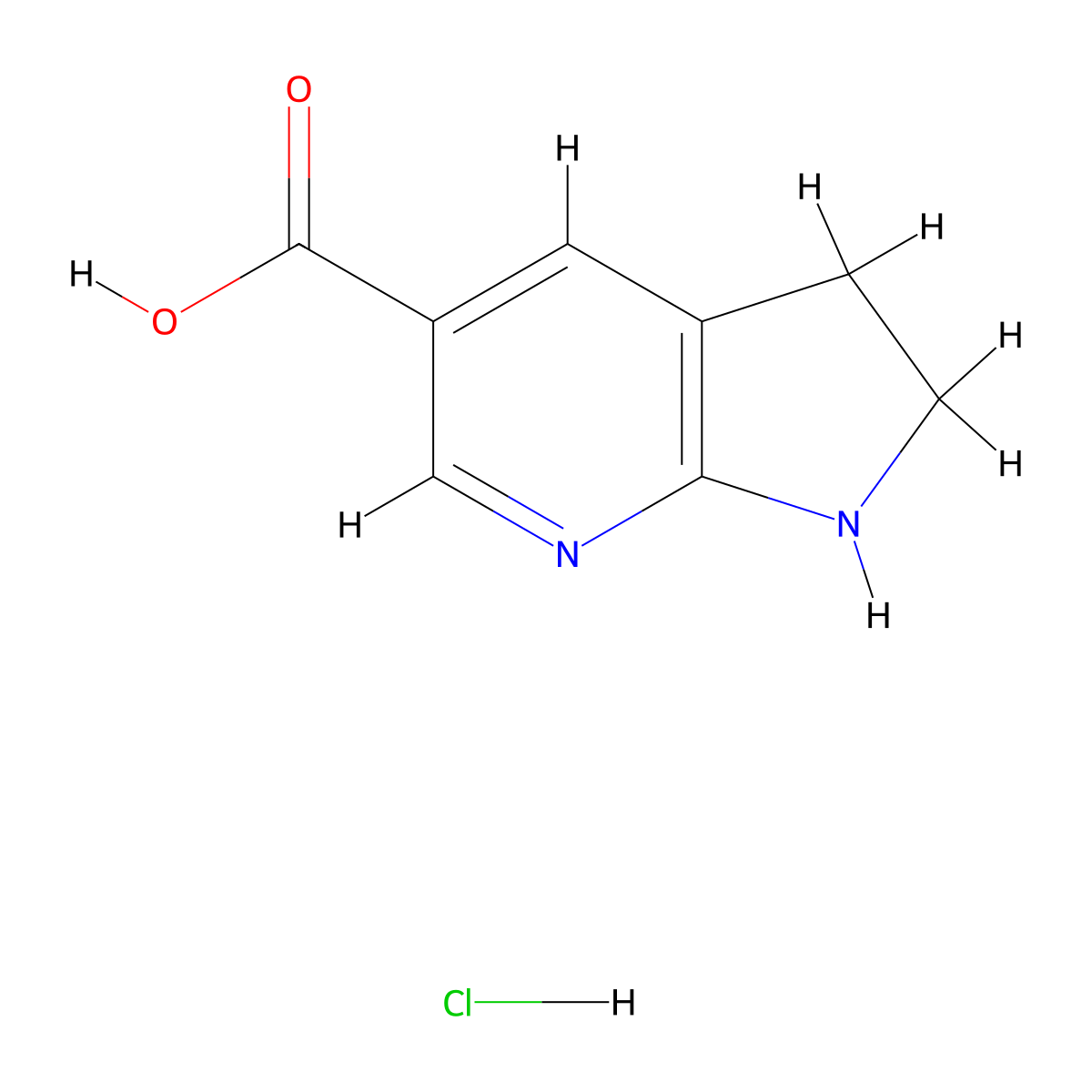 1H,2H,3H-pyrrolo(2,3-b)pyridine-5-carboxylic acid hydrochloride molecular structure, CAS 2402831-16-5
