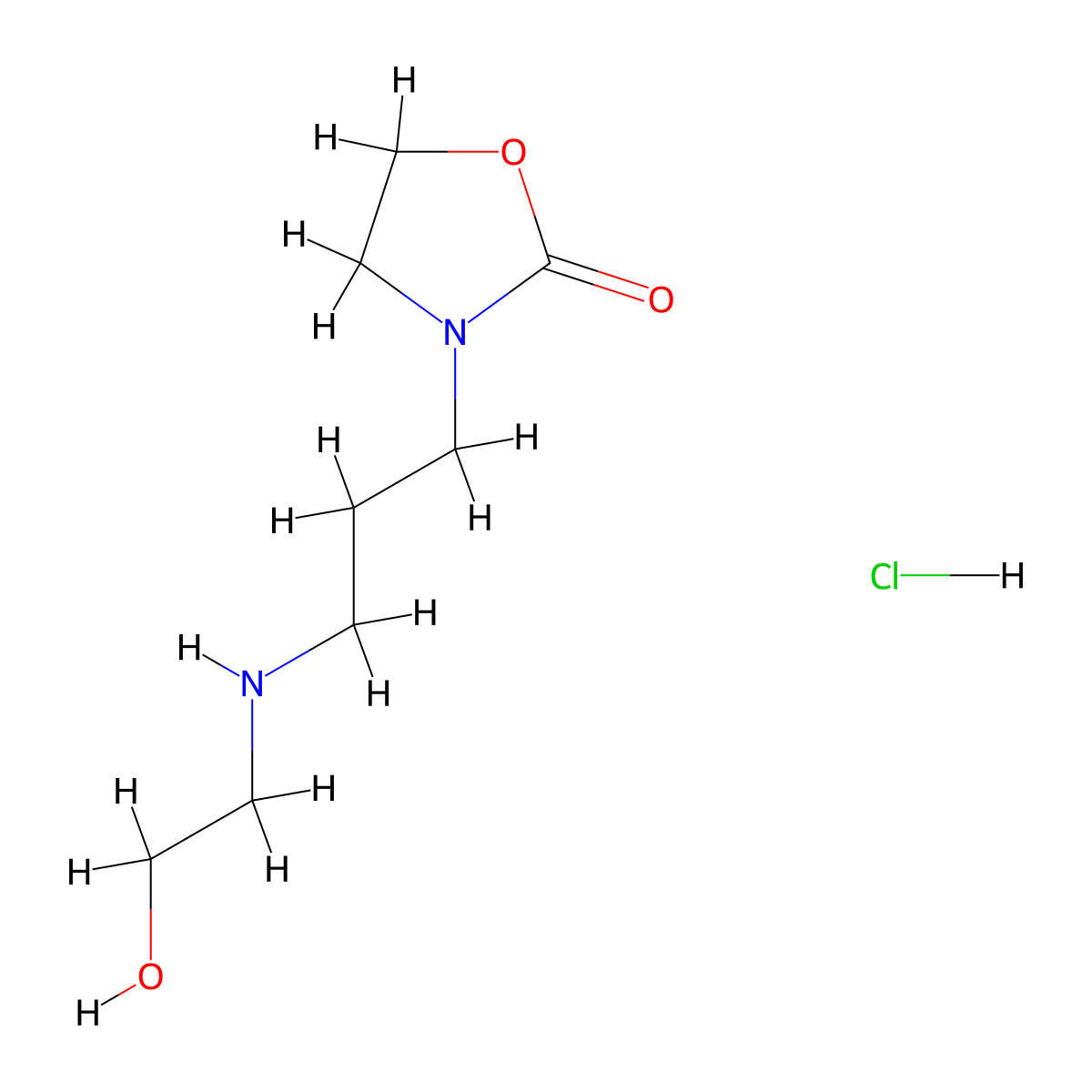 3-{3-[(2-Hydroxyethyl)amino]propyl}-1,3-oxazolidin-2-one hydrochloride molecular structure, CAS 2402831-23-4