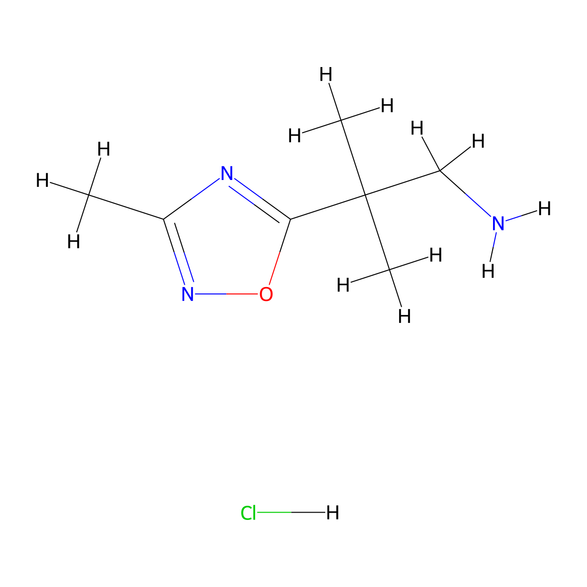 2-Methyl-2-(3-methyl-1,2,4-oxadiazol-5-yl)propan-1-amine hydrochloride molecular structure, CAS 2402831-24-5