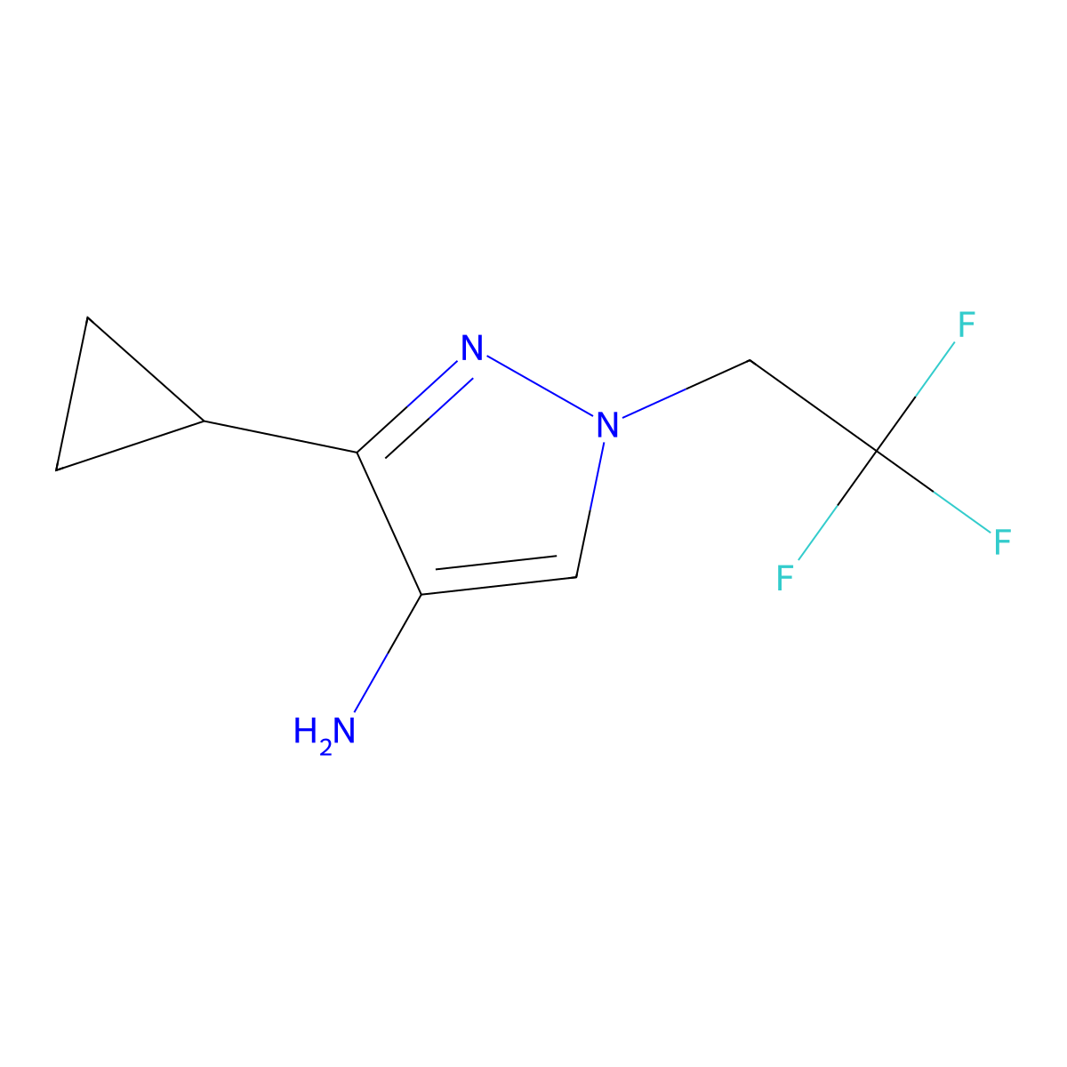 3-cyclopropyl-1-(2,2,2-trifluoroethyl)-1H-pyrazol-4-amine molecular structure, CAS 2402837-32-3