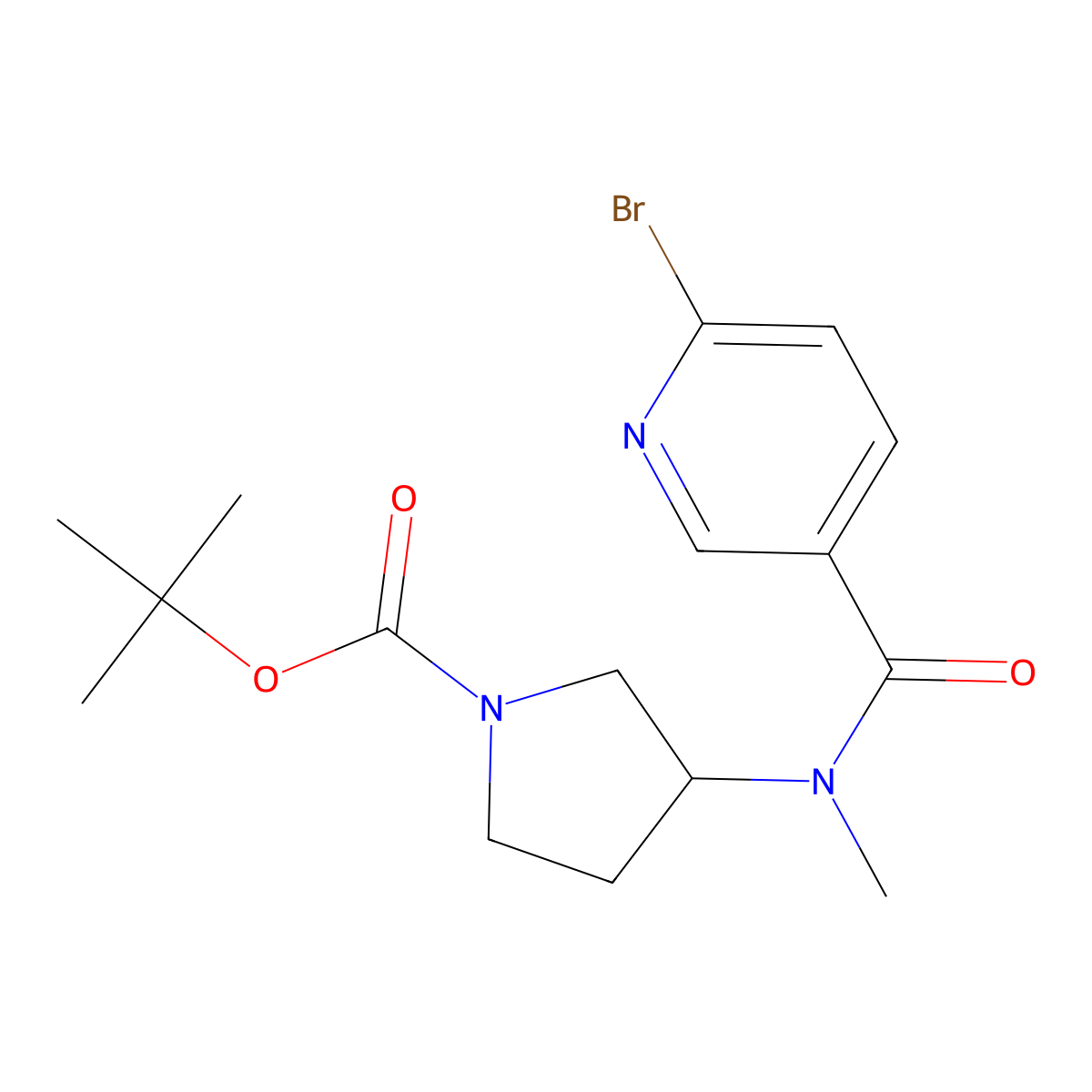 tert-butyl 3-(N-methyl6-bromopyridine-3-amido)pyrrolidine-1-carboxylate molecular structure, CAS 2402837-47-0