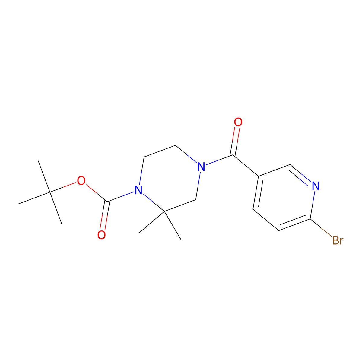 Tert-butyl 4-(6-bromopyridine-3-carbonyl)-2,2-dimethylpiperazine-1-carboxylate molecular structure, CAS 2402838-27-9
