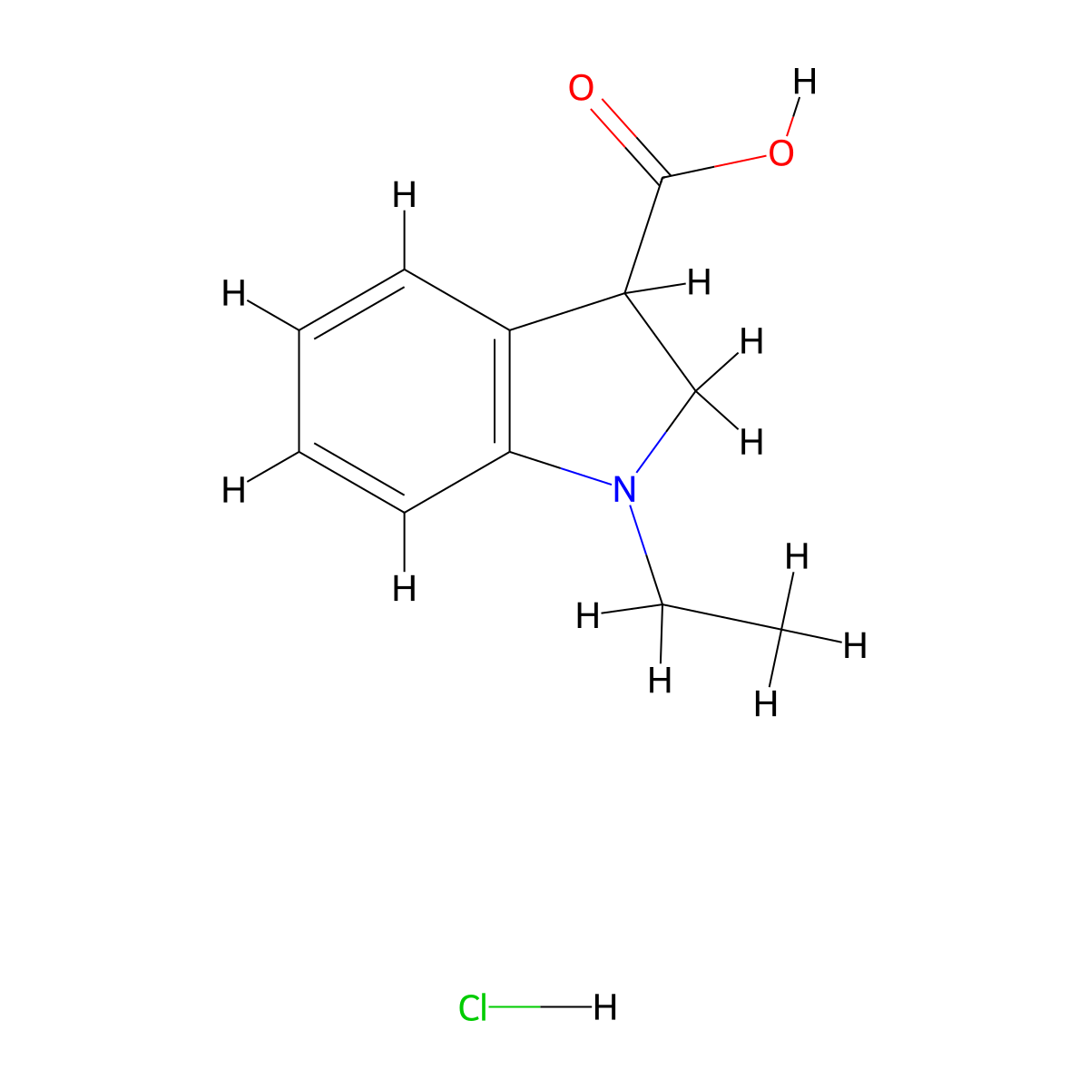 1-ethyl-2,3-dihydro-1H-indole-3-carboxylic acid hydrochloride molecular structure, CAS 2402838-74-6