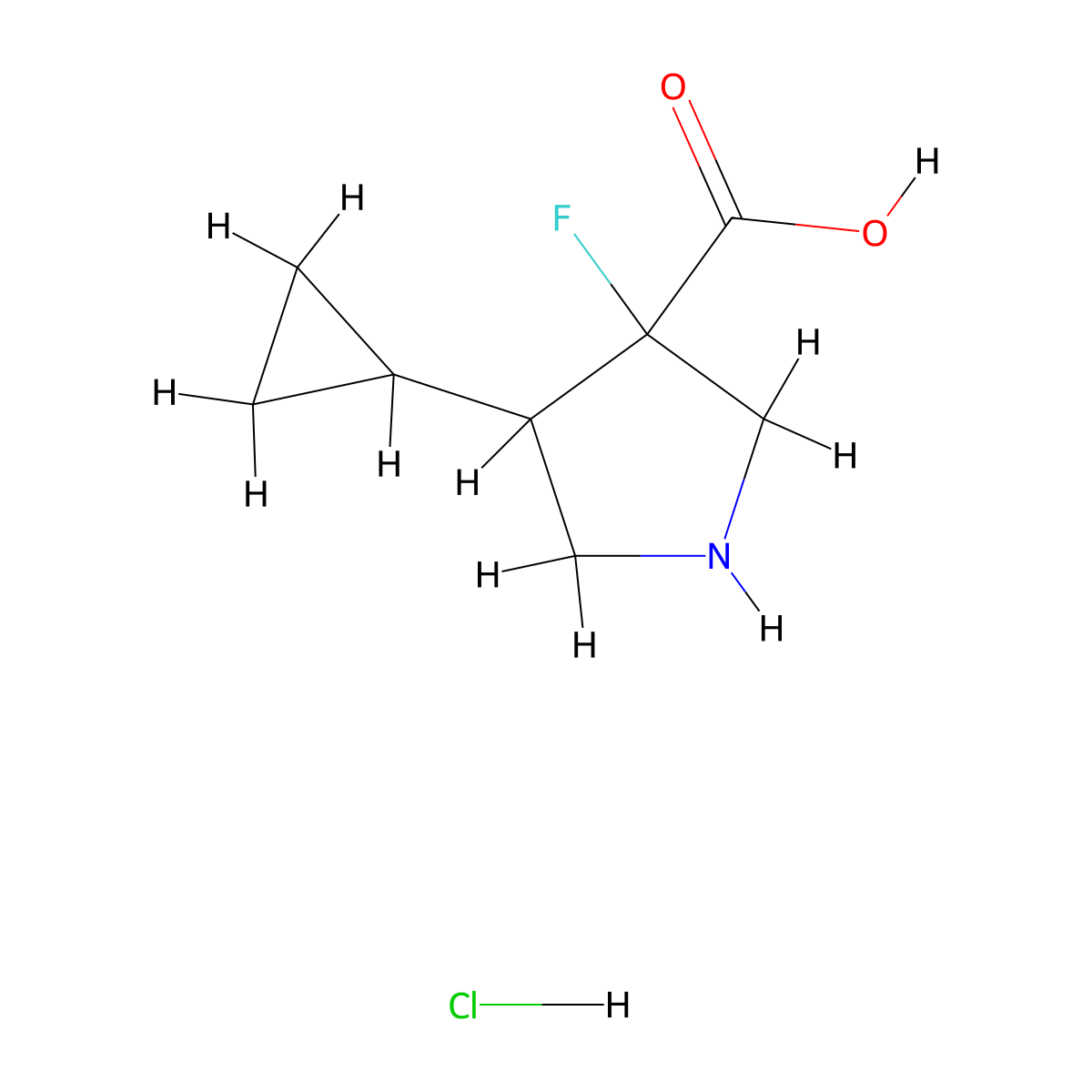 4-Cyclopropyl-3-fluoropyrrolidine-3-carboxylic acid hydrochloride molecular structure, CAS 2402839-03-4