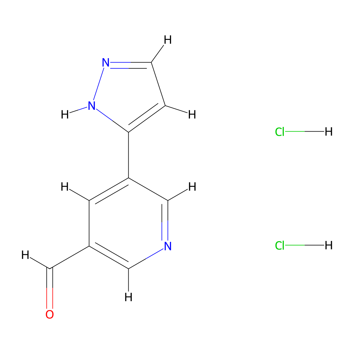 5-(1H-pyrazol-3-yl)pyridine-3-carbaldehyde dihydrochloride molecular structure, CAS 2402839-11-4