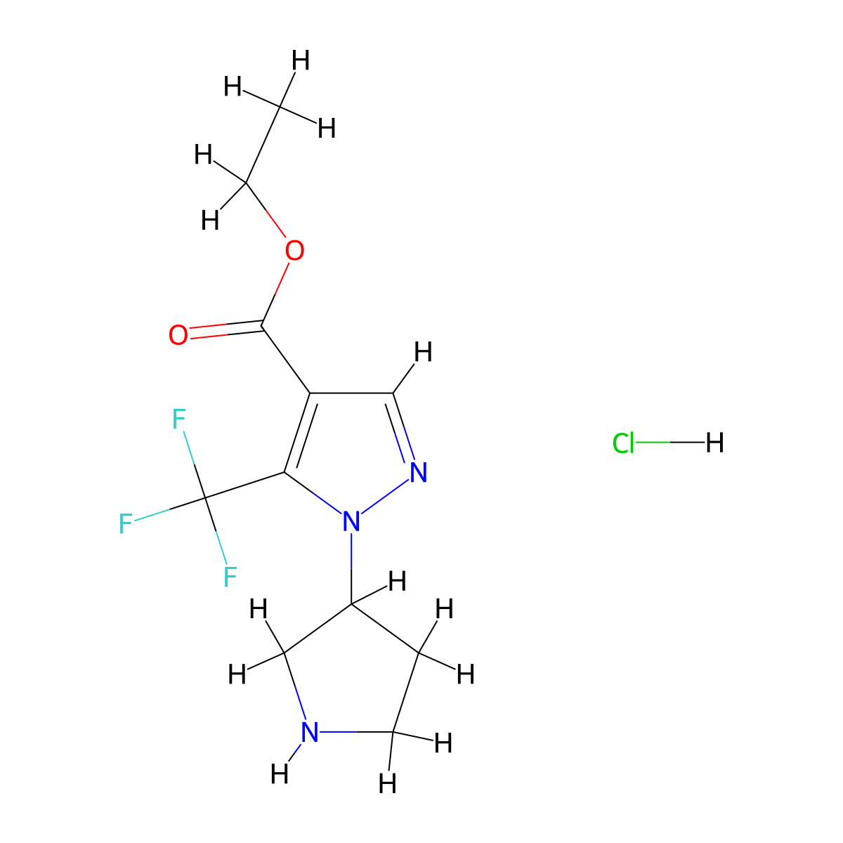 Ethyl 1-pyrrolidin-3-yl-5-(trifluoromethyl)pyrazole-4-carboxylate;hydrochloride molecular structure, CAS 2402839-45-4