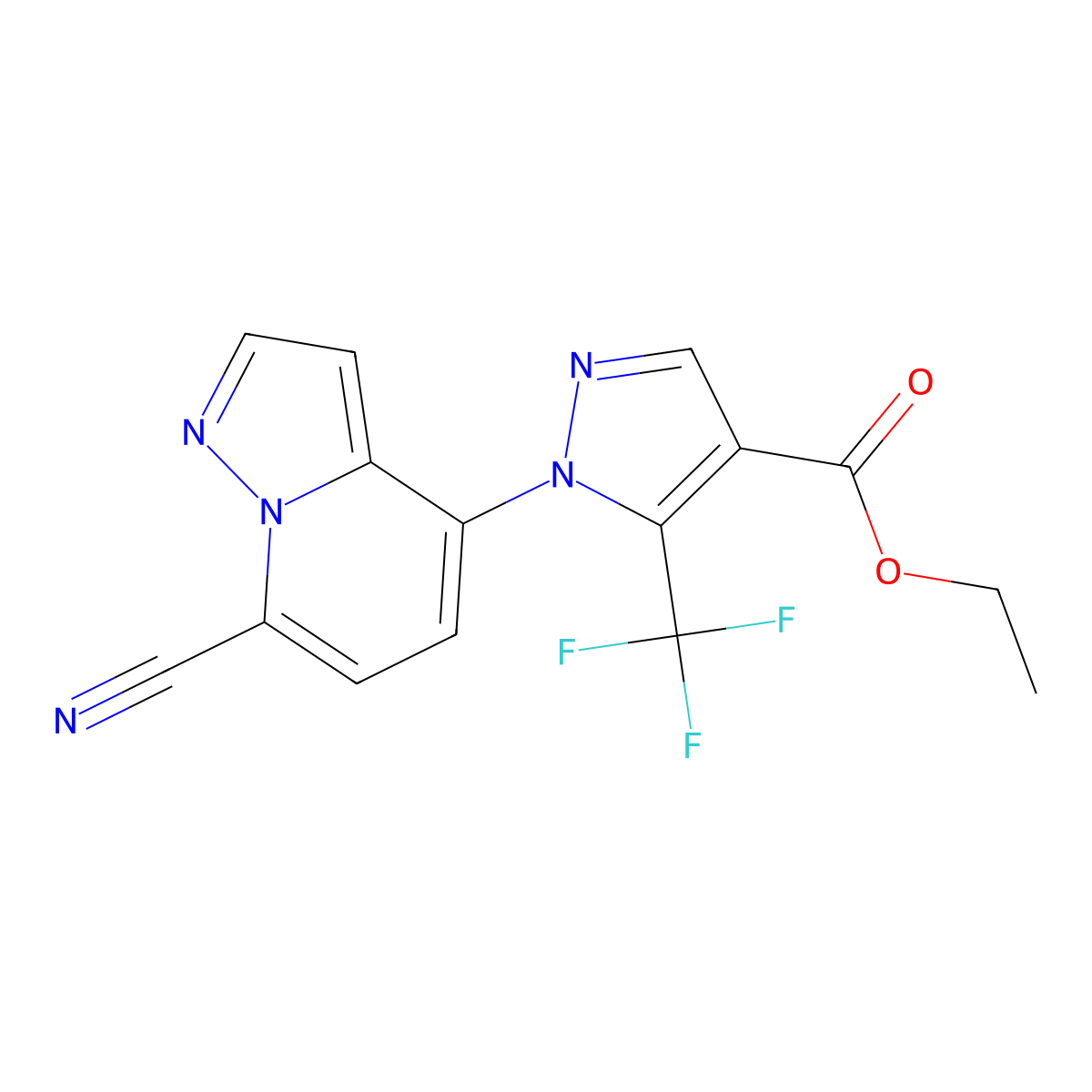 Ethyl 1-(7-cyanopyrazolo[1,5-a]pyridin-4-yl)-5-(trifluoromethyl)pyrazole-4-carboxylate molecular structure, CAS 2403574-08-1