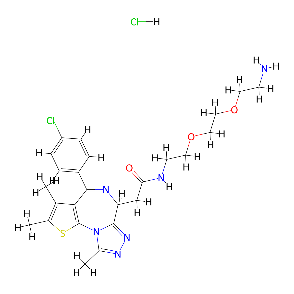 (S)-N-(2-(2-(2-aminoethoxy)ethoxy)ethyl)-2-(4-(4-chlorophenyl)-2,3,9-trimethyl-6H-thieno[3,2-f][1,2,4]triazolo[4,3-a][1,4]diazepin-6-yl)acetamide hydrochloride molecular structure, CAS 2403647-72-1