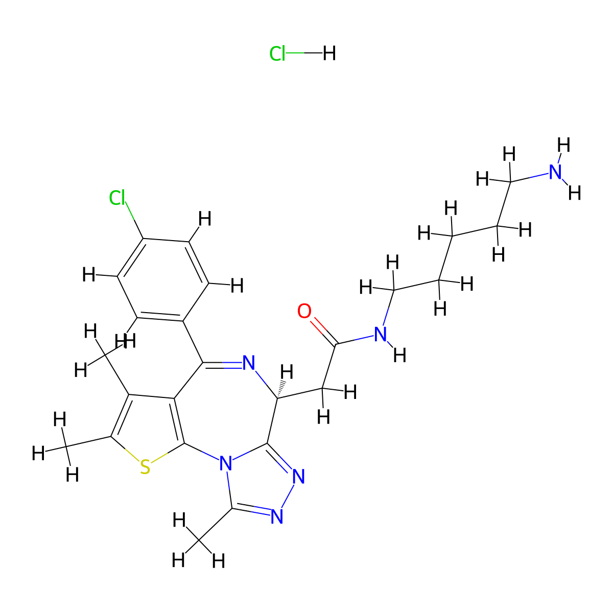 (S)-N-(5-aminopentyl)-2-(4-(4-chlorophenyl)-2,3,9-trimethyl-6H-thieno[3,2-f][1,2,4]triazolo[4,3-a][1,4]diazepin-6-yl)acetamide hydrochloride molecular structure, CAS 2403647-80-1
