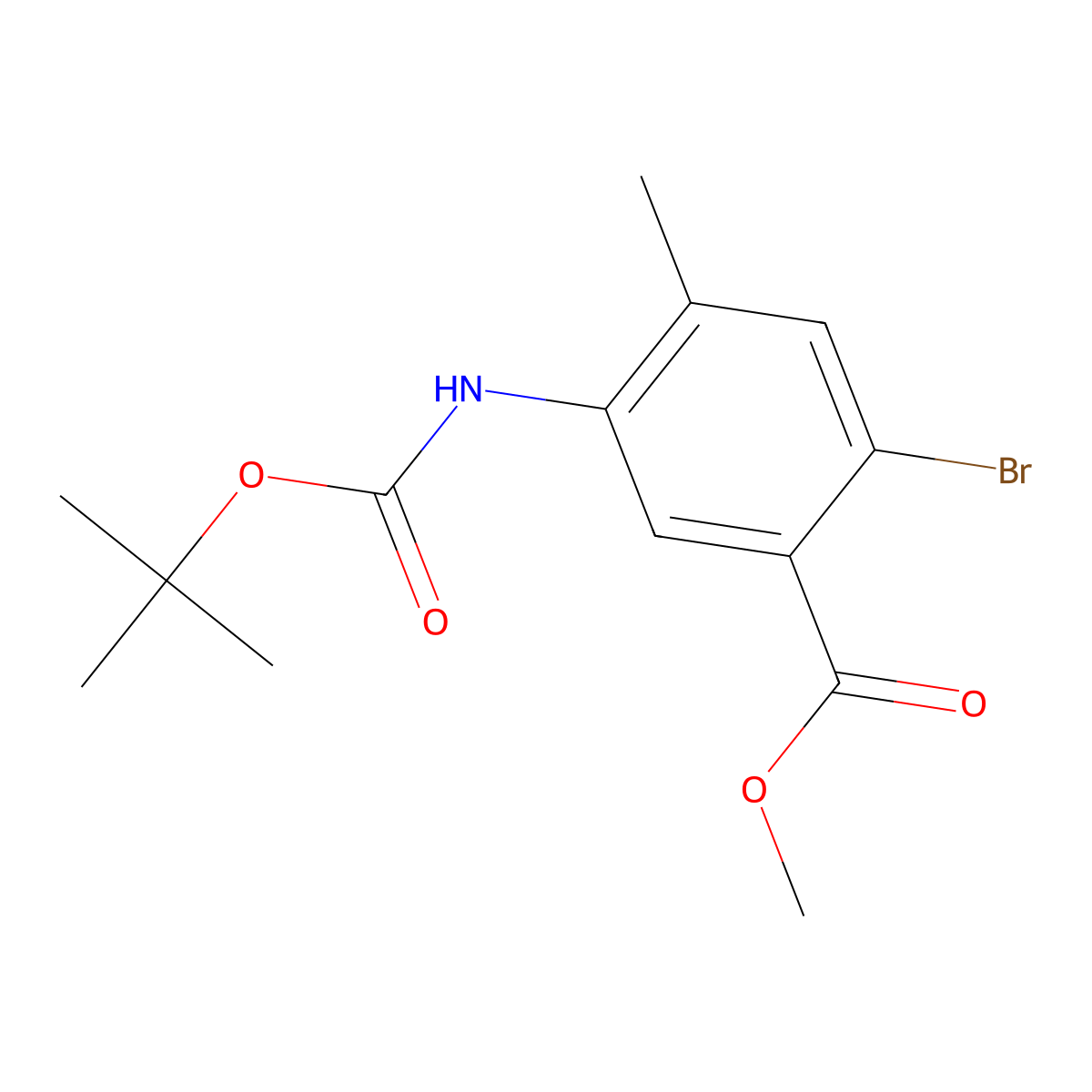 Methyl 2-bromo-5-((tert-butoxycarbonyl)amino)-4-methylbenzoate molecular structure, CAS 2403843-09-2