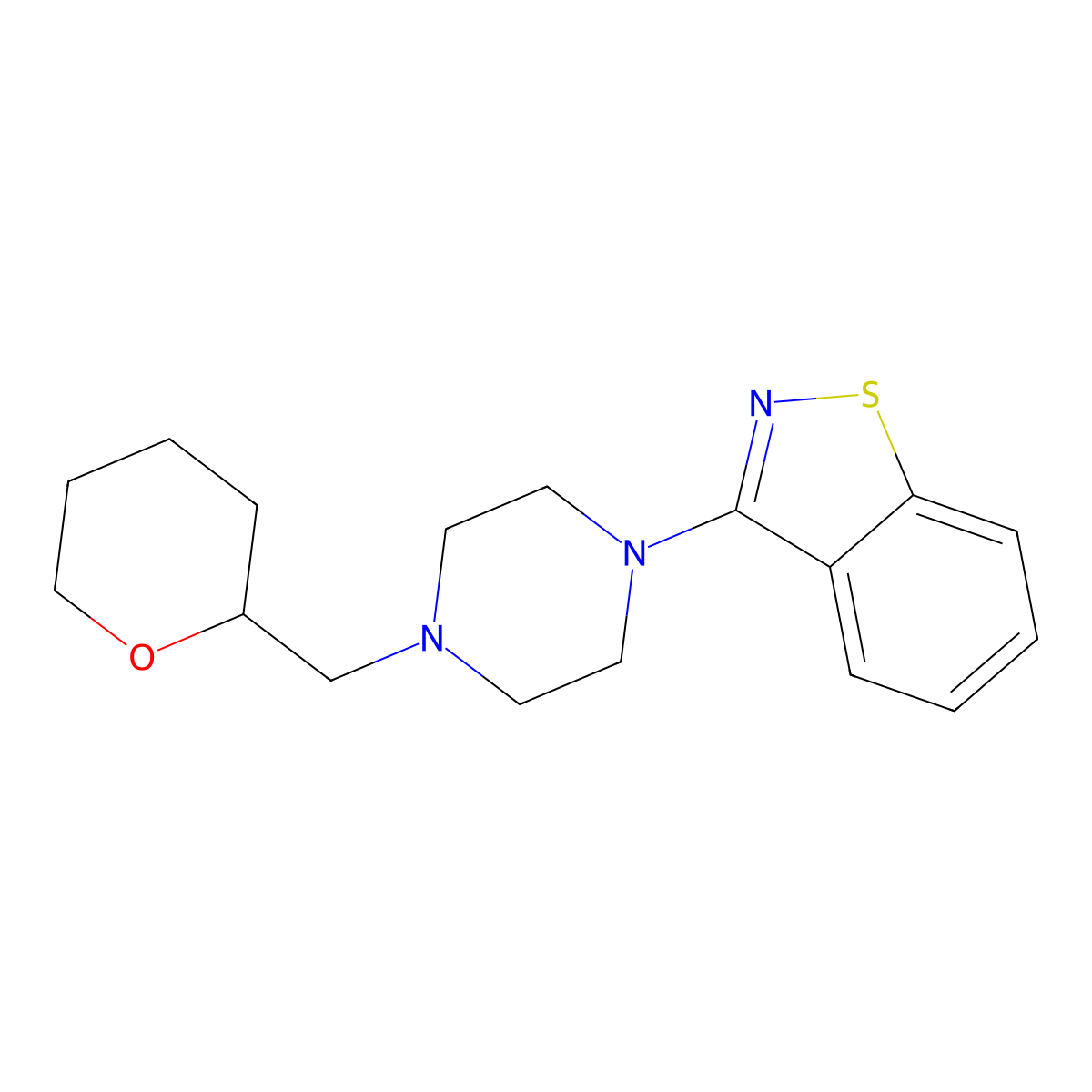 3-{4-[(Oxan-2-yl)methyl]piperazin-1-yl}-1,2-benzothiazole molecular structure, CAS 2404118-57-4