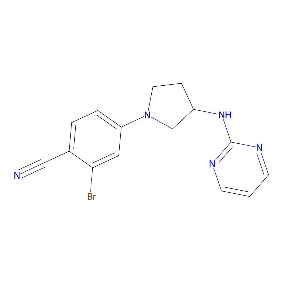 2-Bromo-4-{3-[(pyrimidin-2-yl)amino]pyrrolidin-1-yl}benzonitrile molecular structure, CAS 2404397-28-8