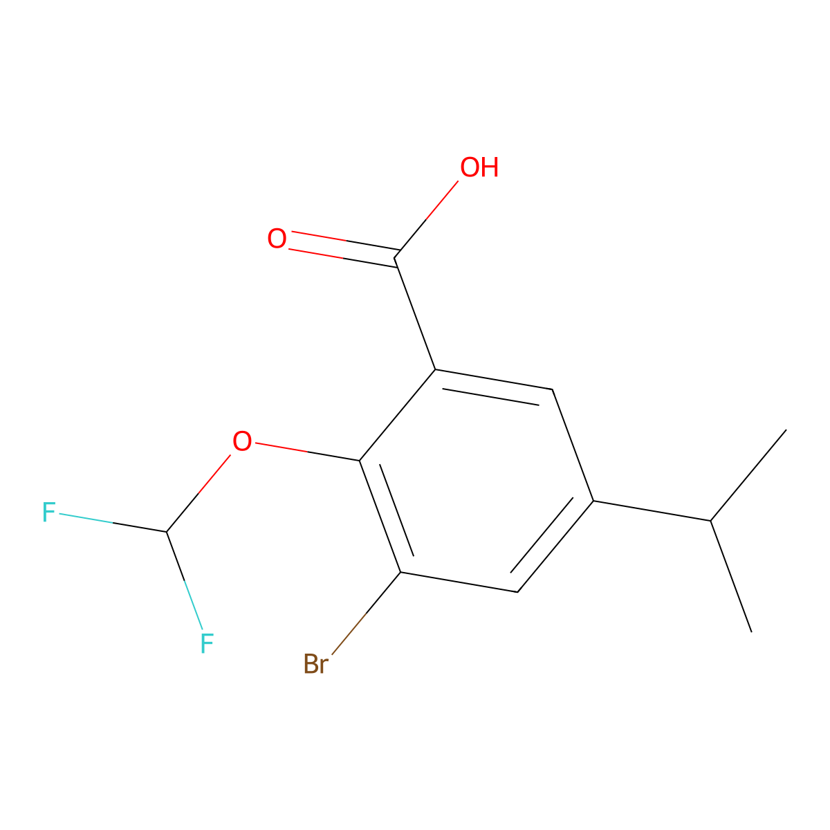 3-Bromo-2-(difluoromethoxy)-5-isopropylbenzoic acid molecular structure, CAS 2404733-62-4