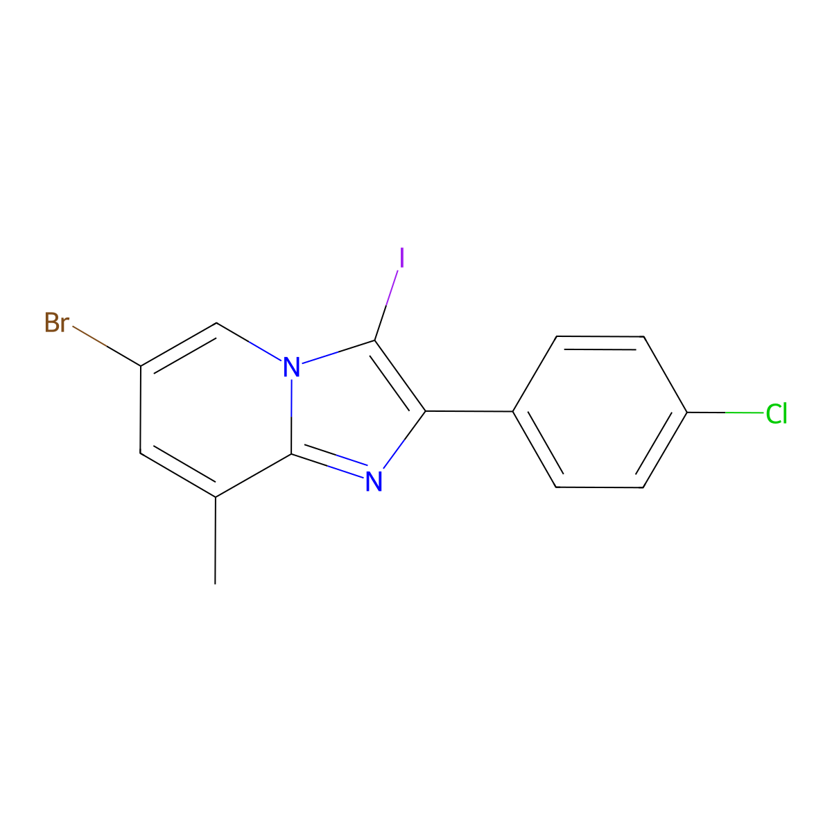 6-Bromo-2-(4-chlorophenyl)-3-iodo-8-methylimidazo[1,2-a]pyridine molecular structure, CAS 2404733-82-8