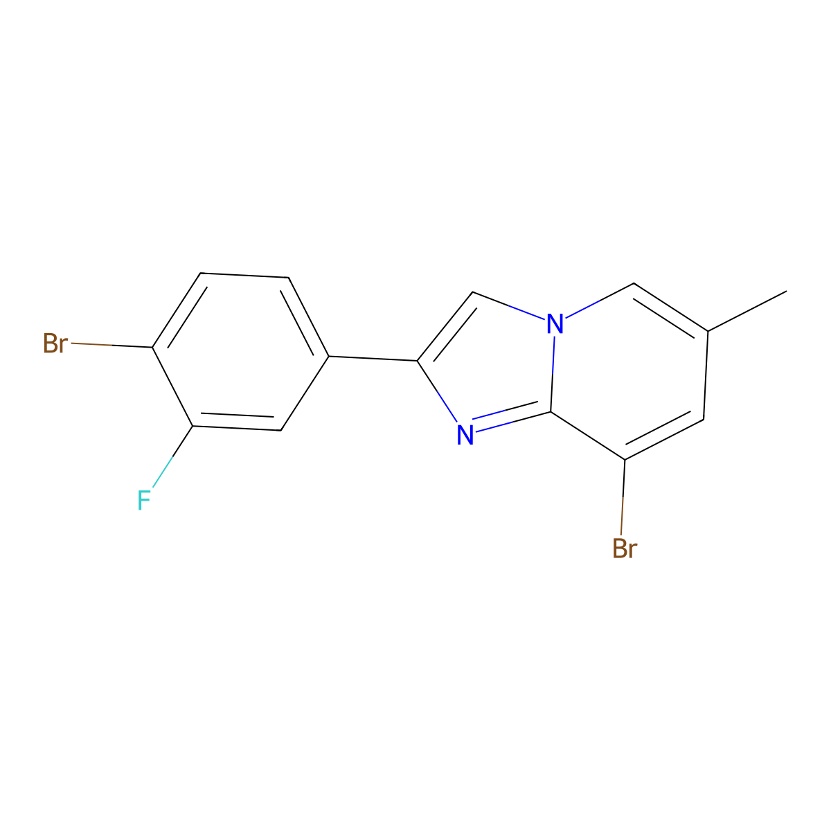 8-Bromo-2-(4-bromo-3-fluorophenyl)-6-methylimidazo[1,2-a]pyridine molecular structure, CAS 2404734-49-0