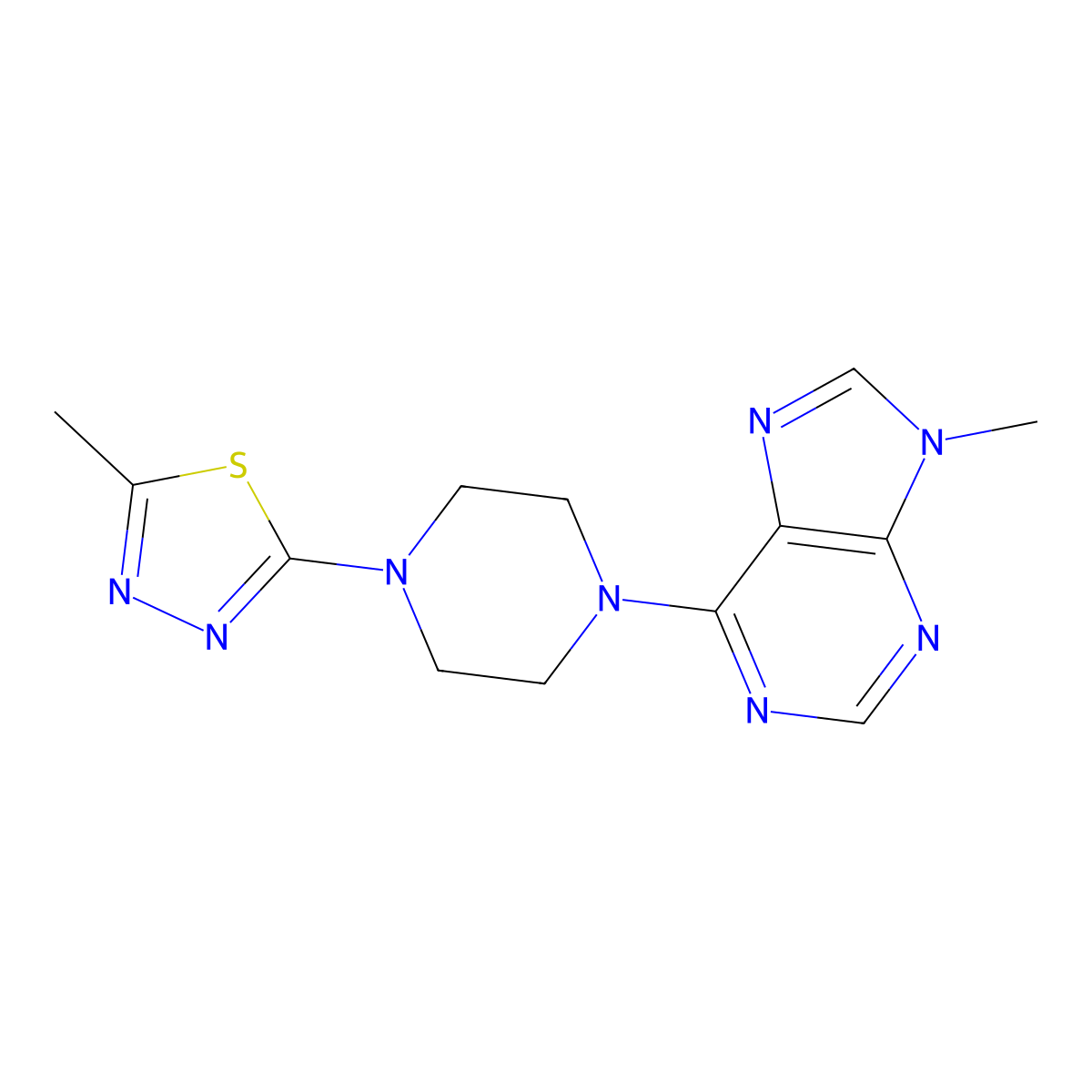 9-methyl-6-[4-(5-methyl-1,3,4-thiadiazol-2-yl)piperazin-1-yl]-9H-purine molecular structure, CAS 2405371-43-7