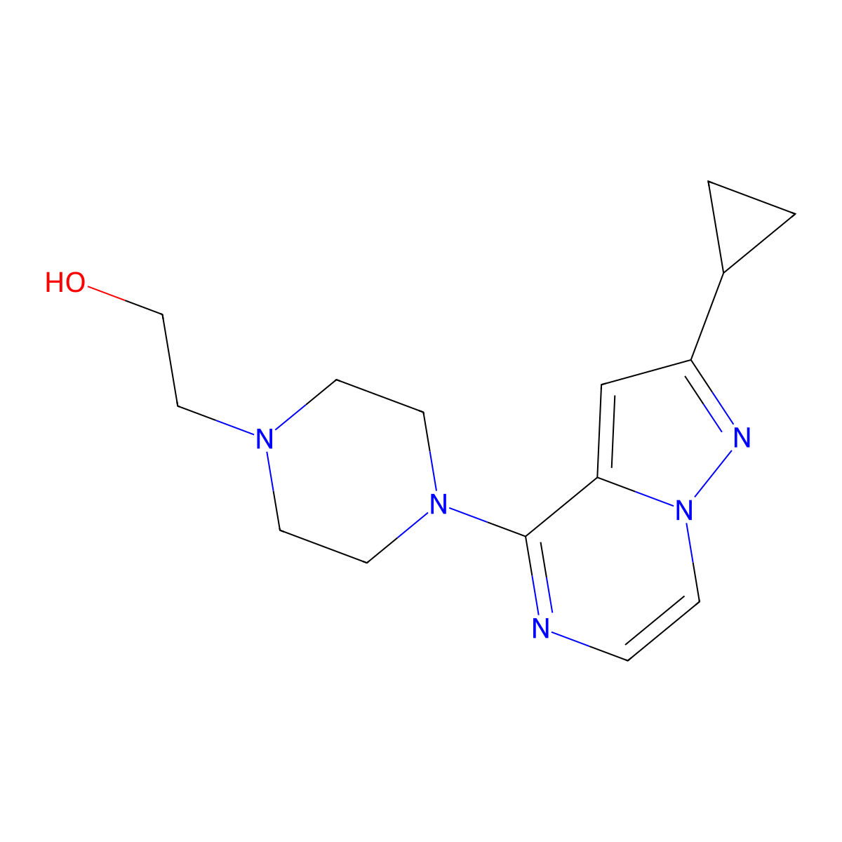 2-(4-{2-Cyclopropylpyrazolo[1,5-a]pyrazin-4-yl}piperazin-1-yl)ethan-1-ol molecular structure, CAS 2405667-36-7