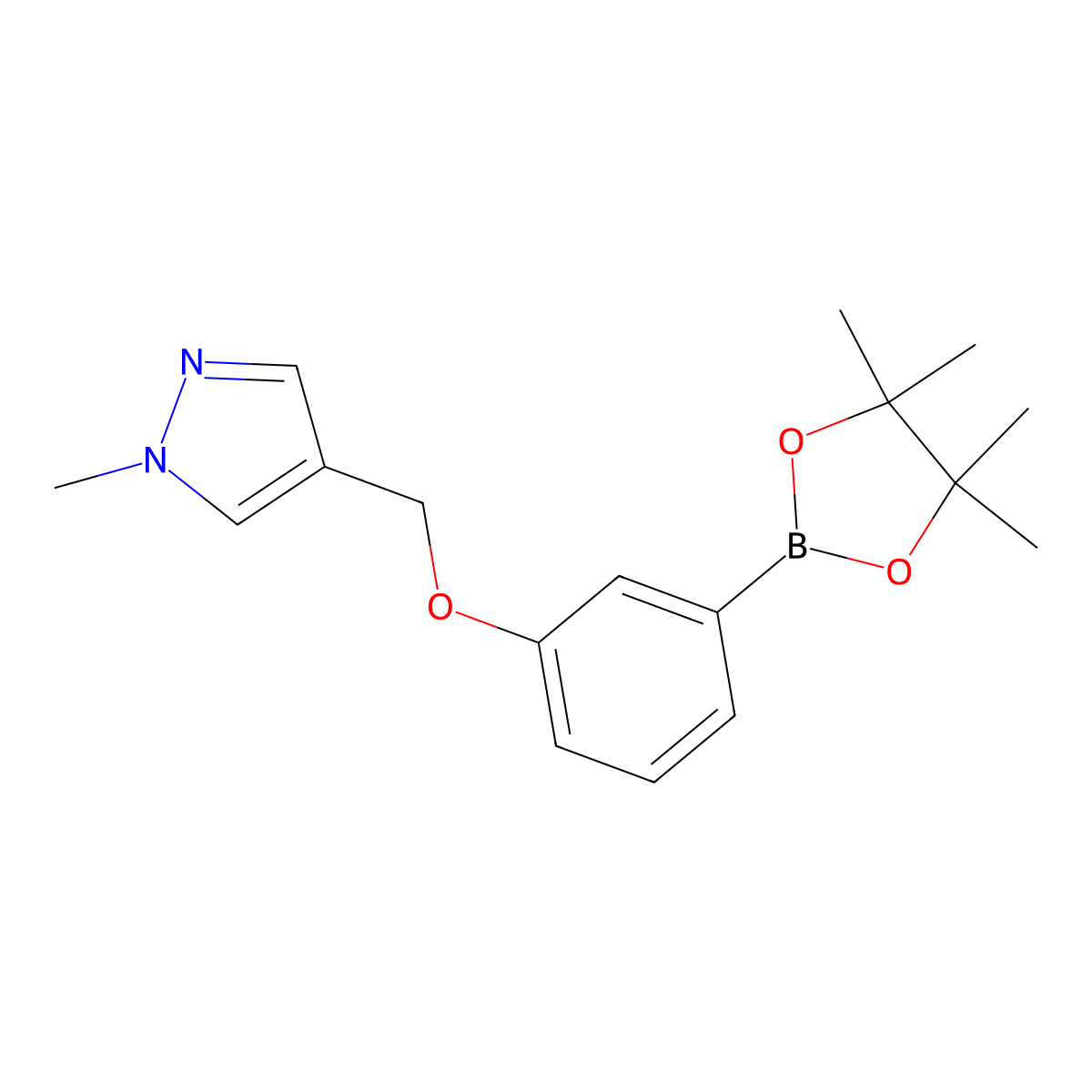 1-Methyl-4-{[3-(tetramethyl-1,3,2-dioxaborolan-2-yl)phenoxy]methyl}-1H-pyrazole molecular structure, CAS 2406307-82-0