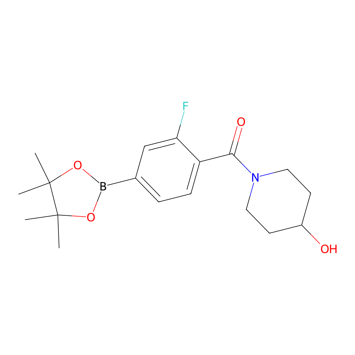 (2-Fluoro-4-(4,4,5,5-tetramethyl-1,3,2-dioxaborolan-2-YL)phenyl)(4-hydroxypiperidin-1-YL)methanone molecular structure, CAS 2406339-44-2