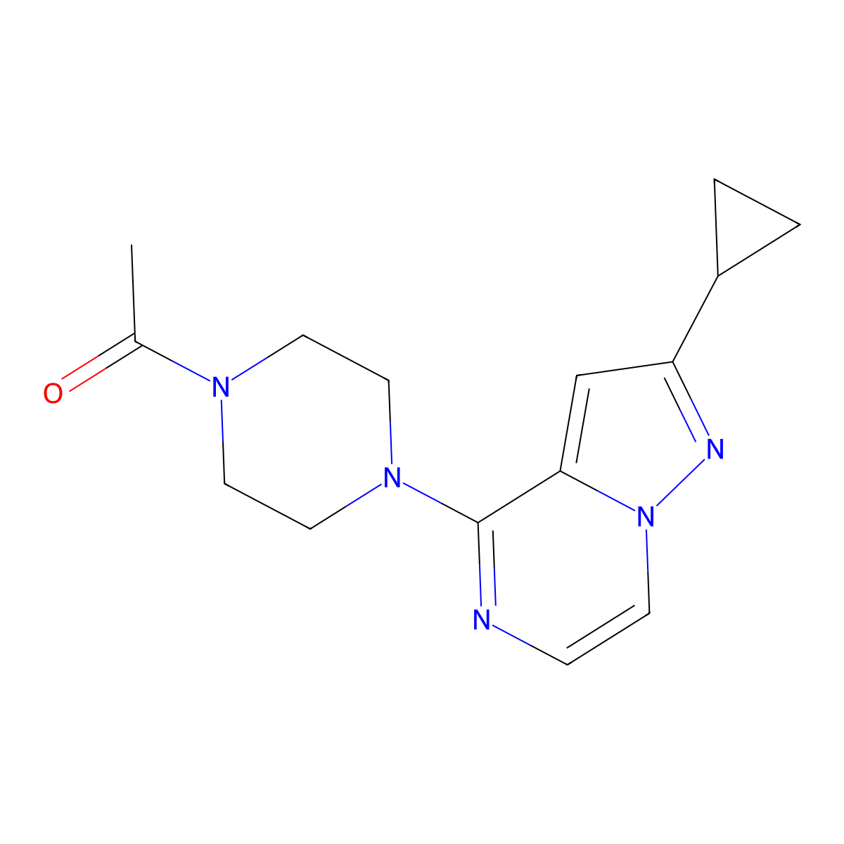 1-(4-{2-Cyclopropylpyrazolo[1,5-a]pyrazin-4-yl}piperazin-1-yl)ethan-1-one molecular structure, CAS 2406636-74-4