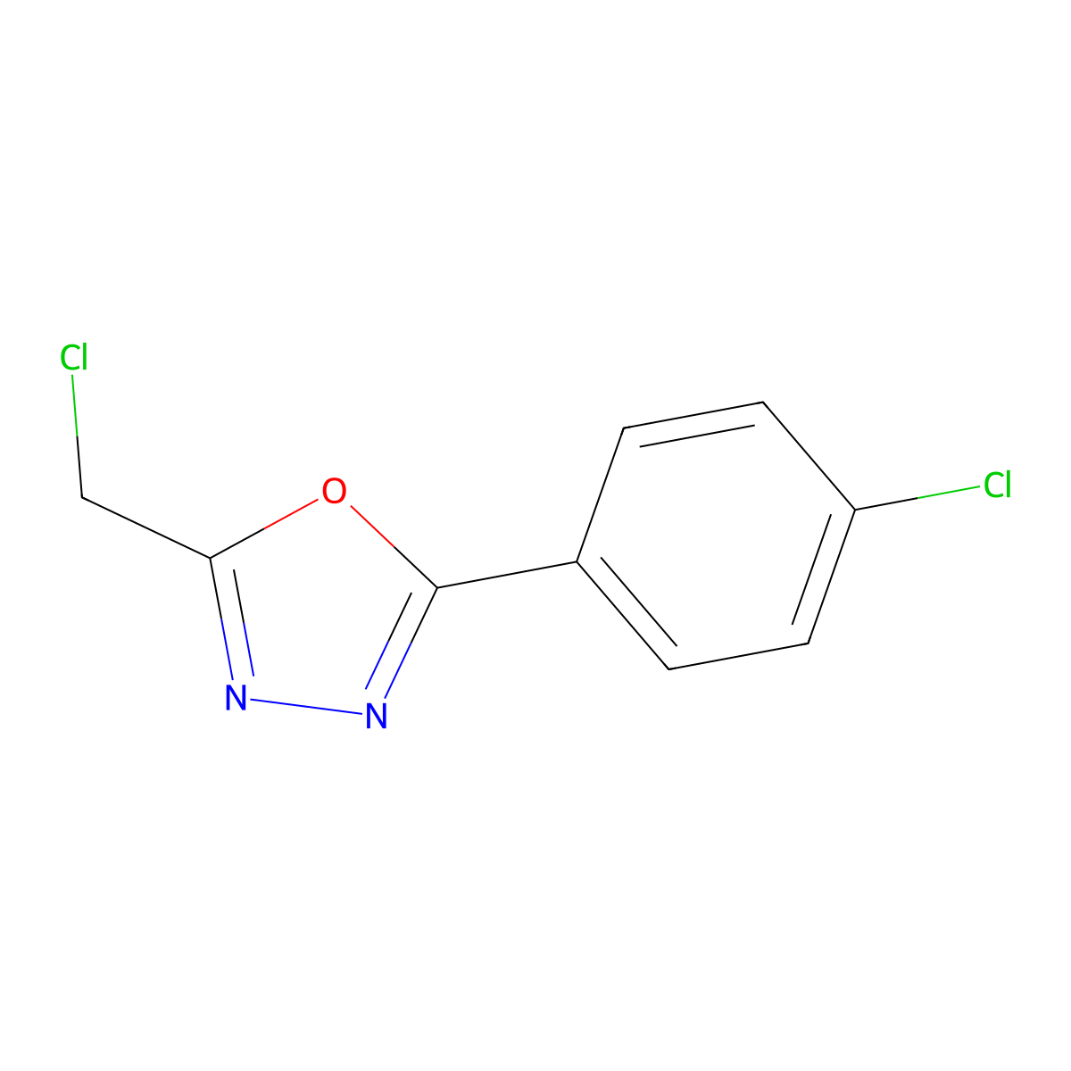 2-(Chloromethyl)-5-(4-chlorophenyl)-1,3,4-oxadiazole molecular structure, CAS 24068-15-3