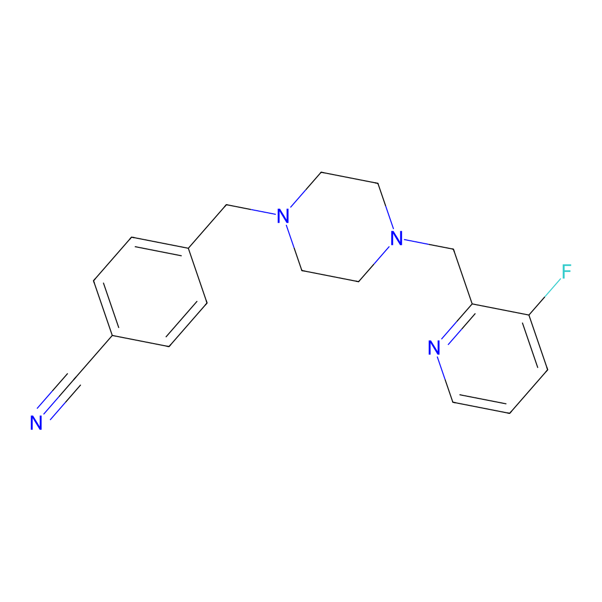 4-({4-[(3-Fluoropyridin-2-yl)methyl]piperazin-1-yl}methyl)benzonitrile molecular structure, CAS 2407020-95-3