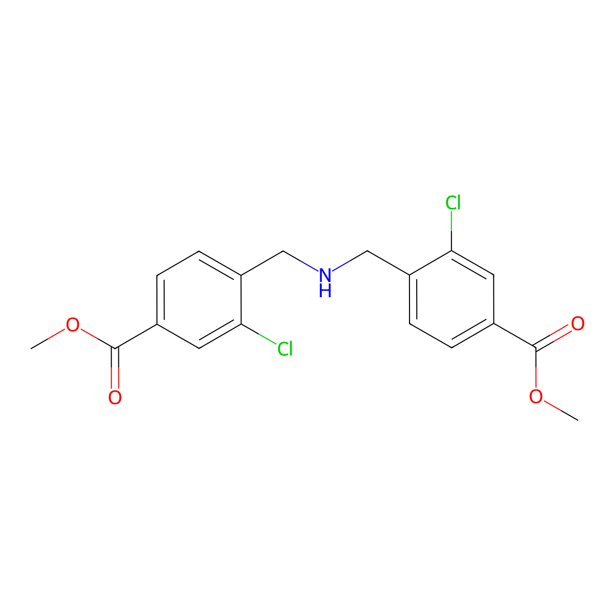 Methyl 3-chloro-4-[({[2-chloro-4-(methoxycarbonyl)phenyl]methyl}amino)methyl]benzoate molecular structure, CAS 2407068-11-3