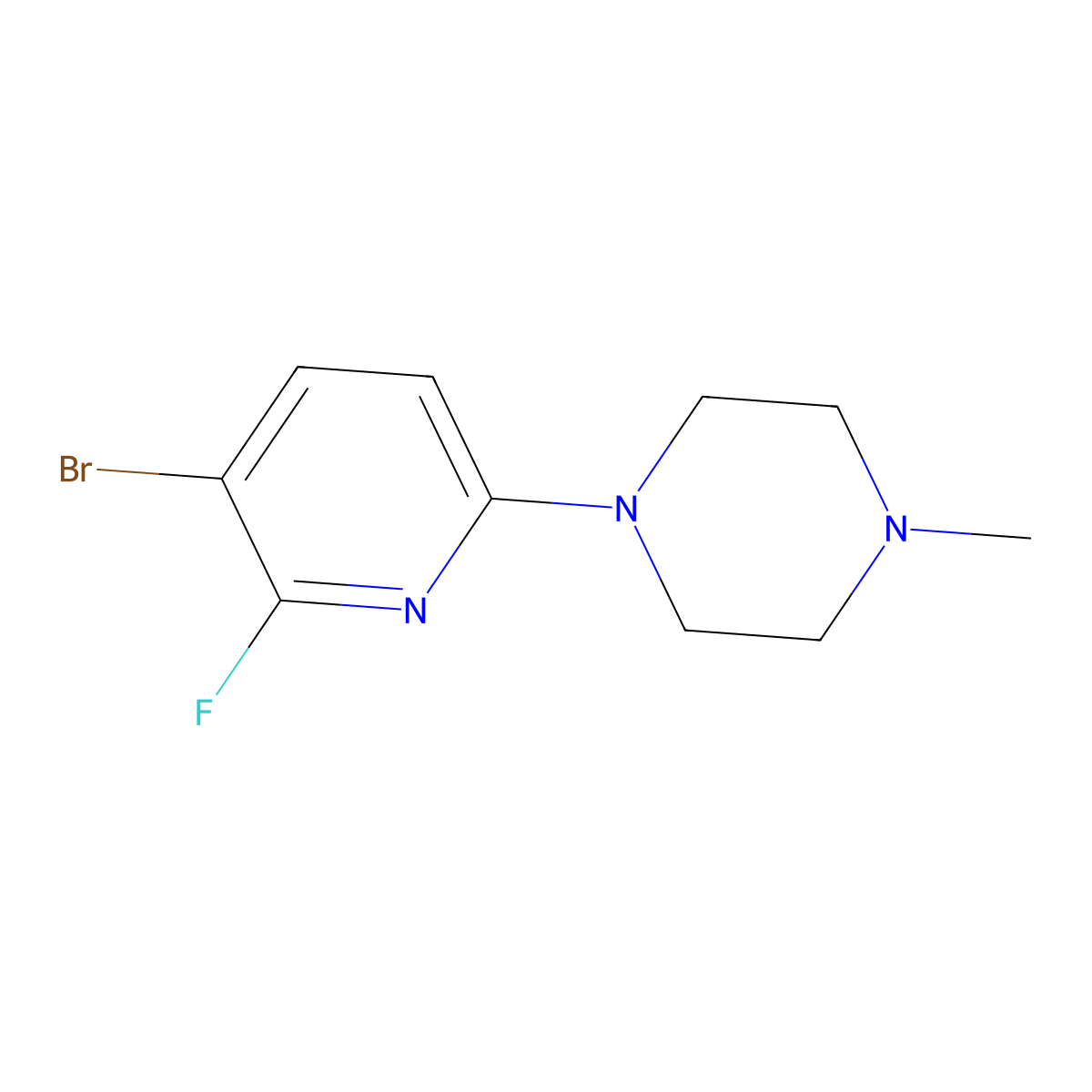 1-(5-Bromo-6-fluoropyridin-2-yl)-4-methylpiperazine molecular structure, CAS 2407068-20-4