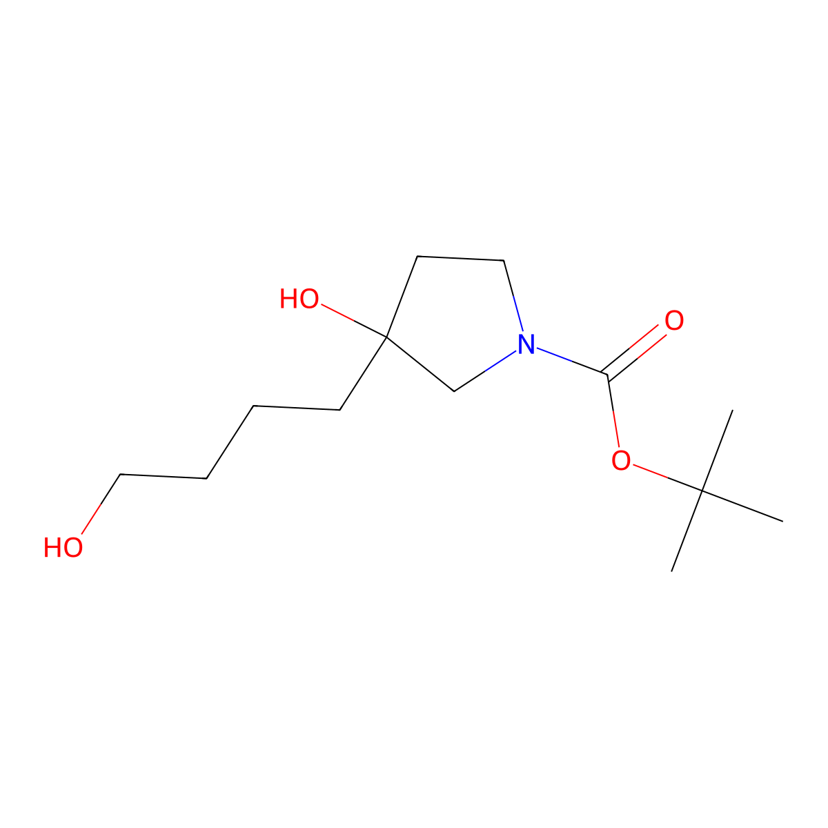 tert-Butyl 3-hydroxy-3-(4-hydroxybutyl)pyrrolidine-1-carboxylate molecular structure, CAS 2407068-31-7