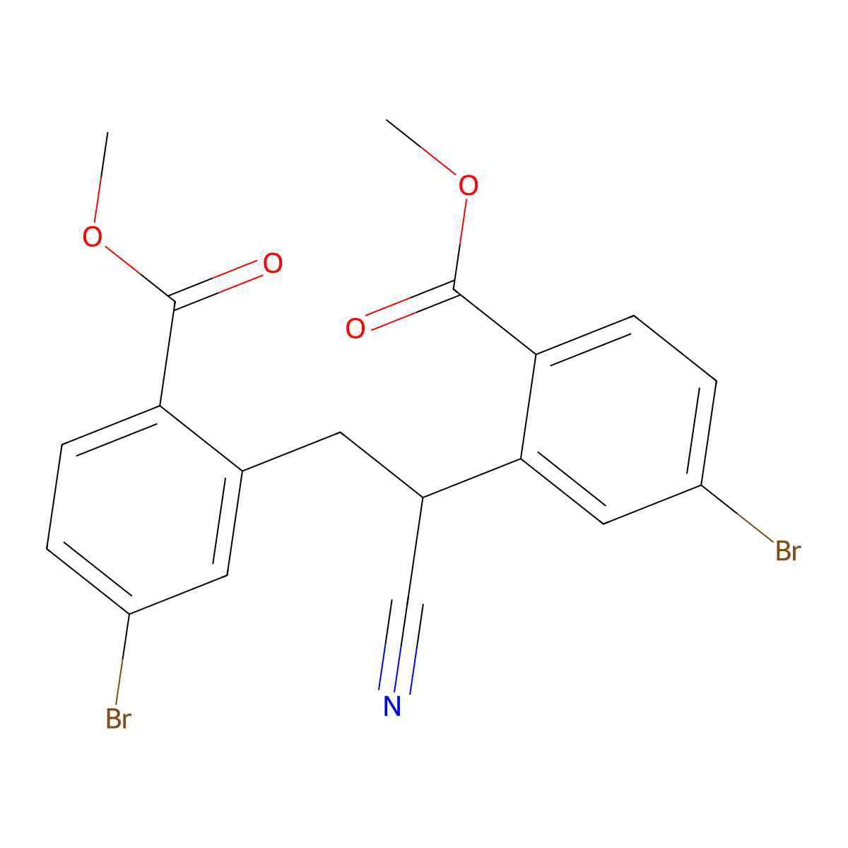 Methyl 4-bromo-2-(2-(5-bromo-2-(methoxycarbonyl)phenyl)-1-cyanoethyl)benzoate molecular structure, CAS 2407068-36-2