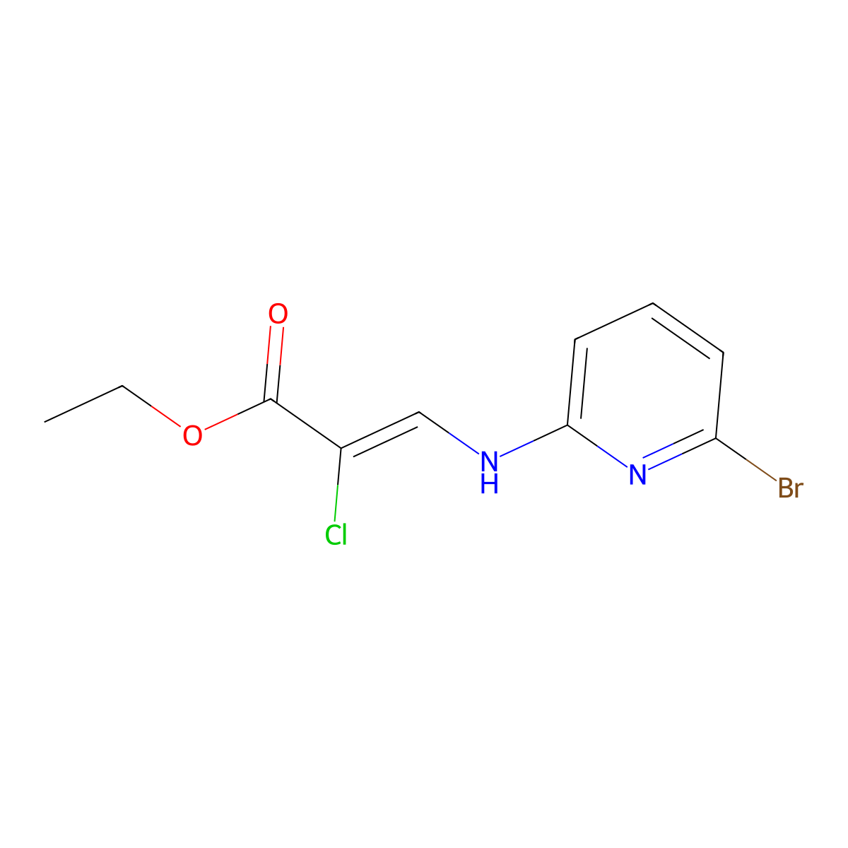 Ethyl (2Z)-3-[(6-bromopyridin-2-yl)amino]-2-chloroprop-2-enoate molecular structure, CAS 2407079-75-6