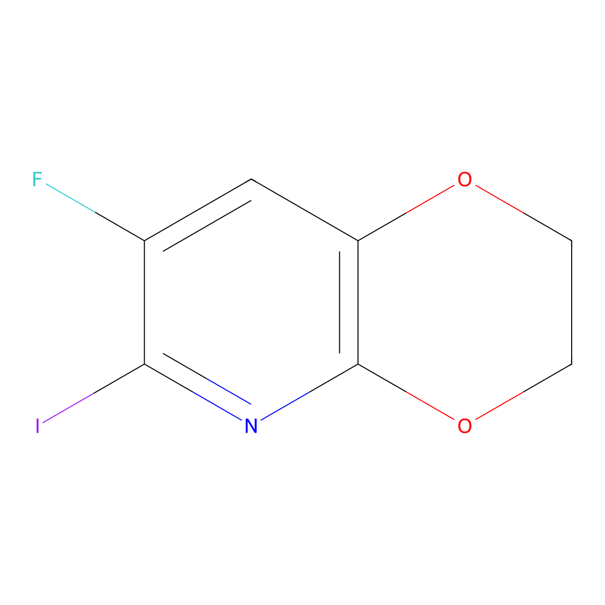7-fluoro-6-iodo-2H,3H-[1,4]dioxino[2,3-b]pyridine molecular structure, CAS 2407332-18-5