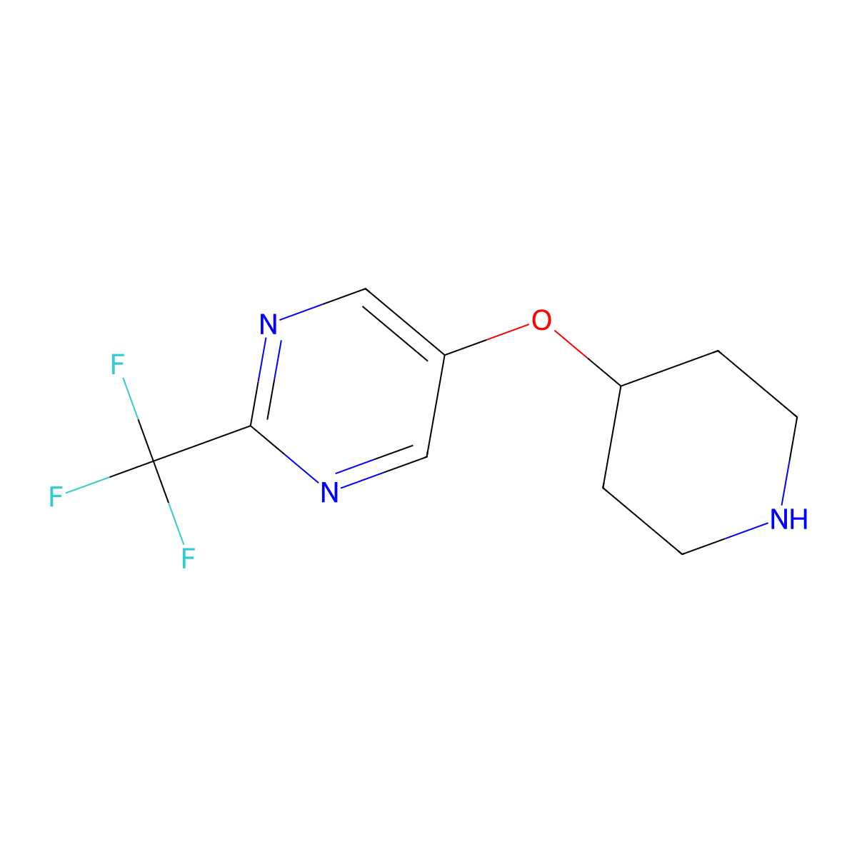5-(Piperidin-4-yloxy)-2-(trifluoromethyl)pyrimidine molecular structure, CAS 2407332-77-6