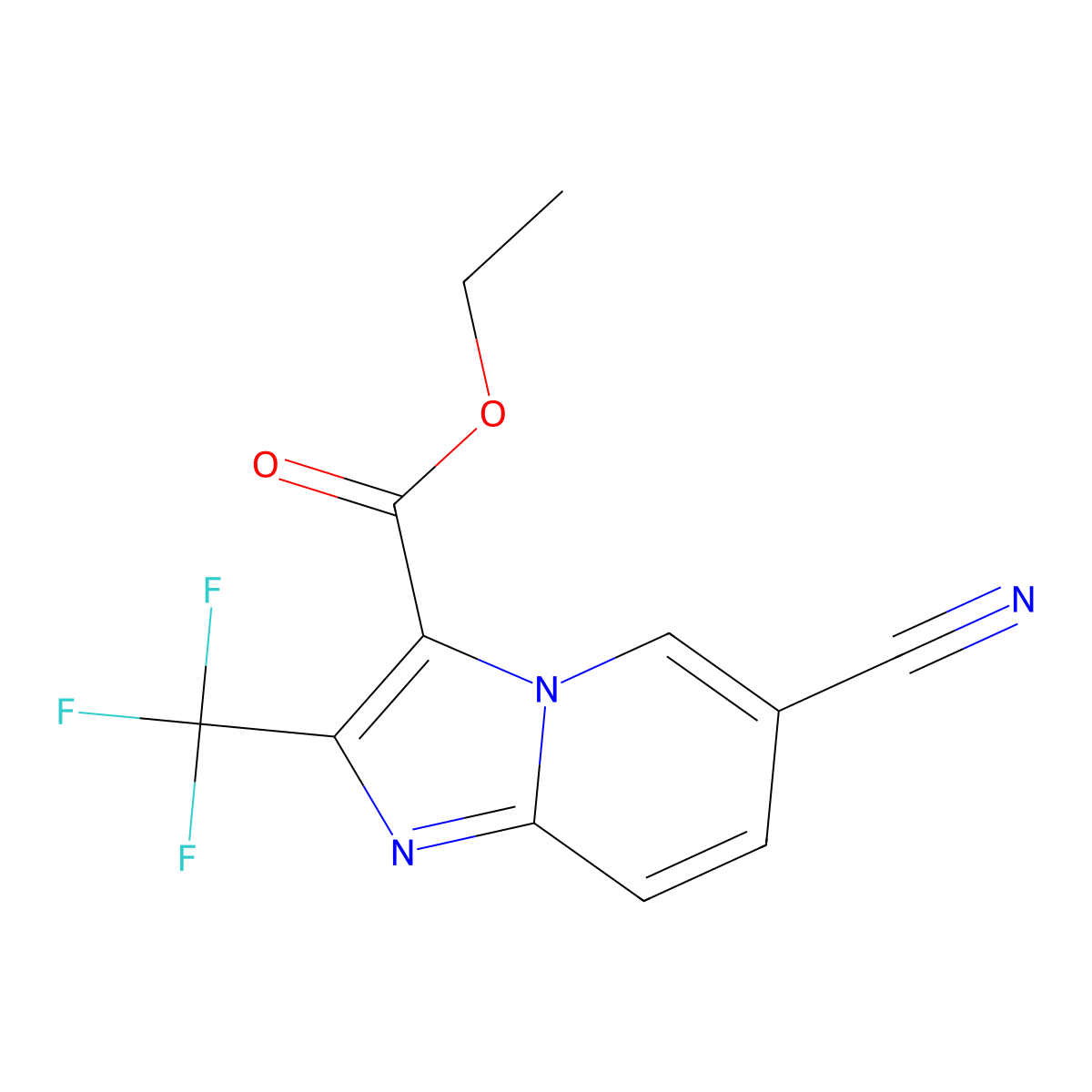 Ethyl 6-cyano-2-(trifluoromethyl)imidazo[1,2-a]pyridine-3-carboxylate molecular structure, CAS 2407339-54-0