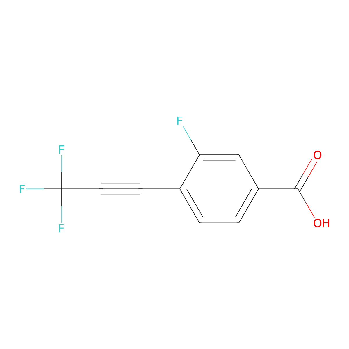 3-Fluoro-4-(3,3,3-trifluoro-1-propyn-1-yl)benzoic acid molecular structure, CAS 2407339-57-3