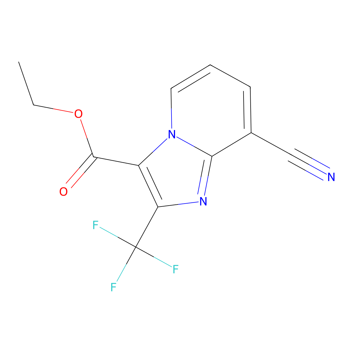 Ethyl 8-cyano-2-(trifluoromethyl)imidazo[1,2-a]pyridine-3-carboxylate molecular structure, CAS 2407339-58-4