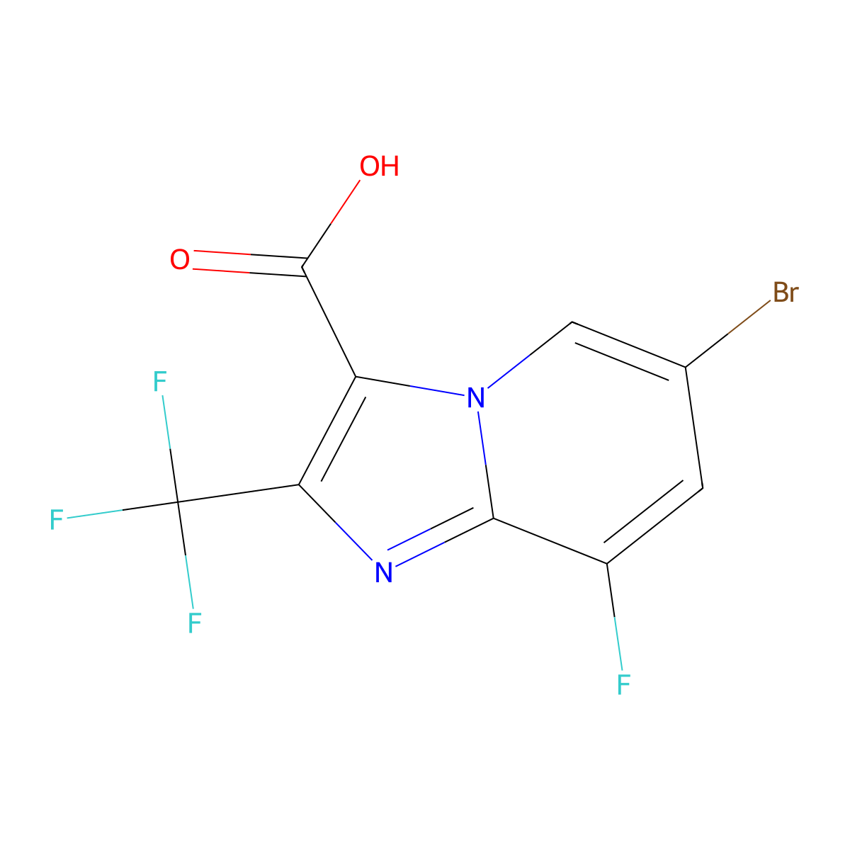 6-Bromo-8-fluoro-2-(trifluoromethyl)imidazo[1,2-a]pyridine-3-carboxylic acid molecular structure, CAS 2407339-59-5