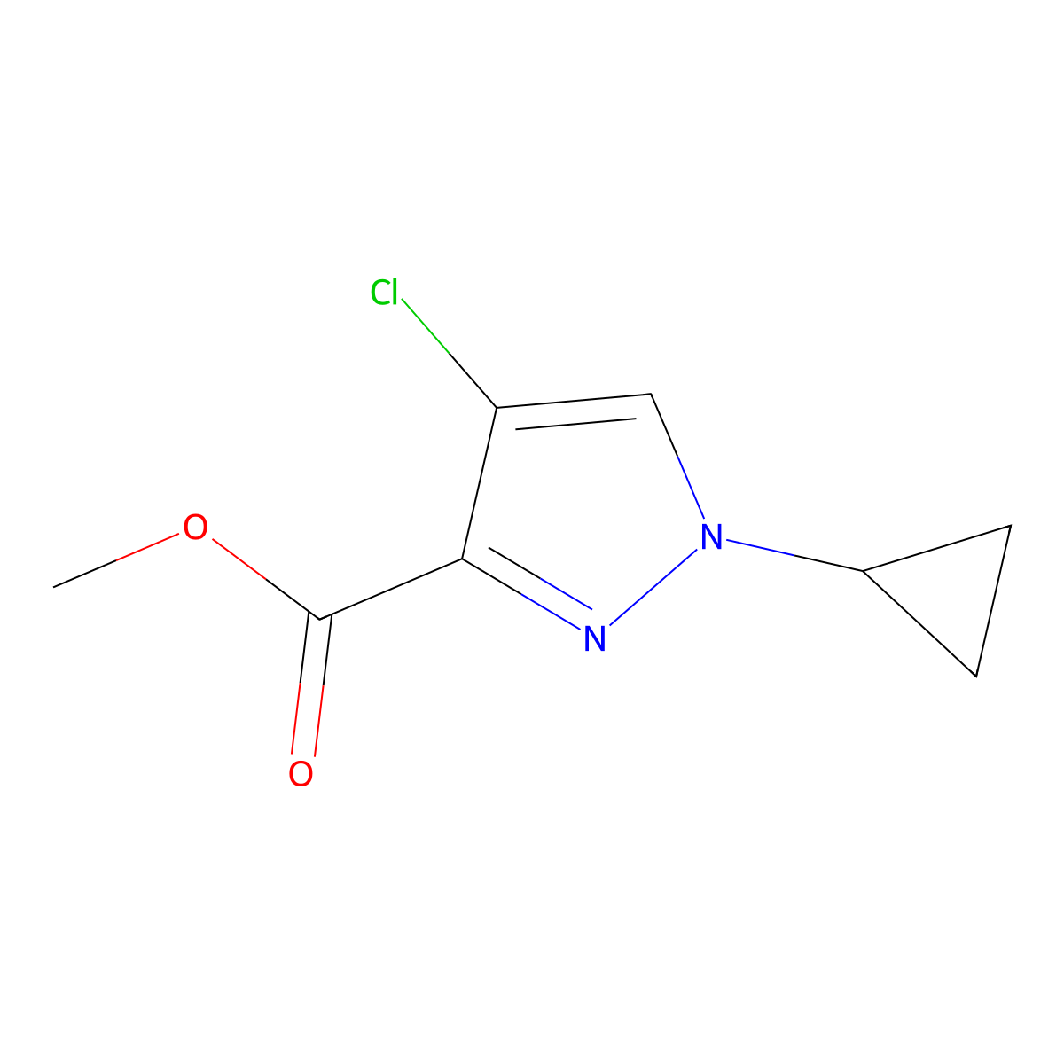 Methyl 4-chloro-1-cyclopropyl-1H-pyrazole-3-carboxylate molecular structure, CAS 2407349-24-8