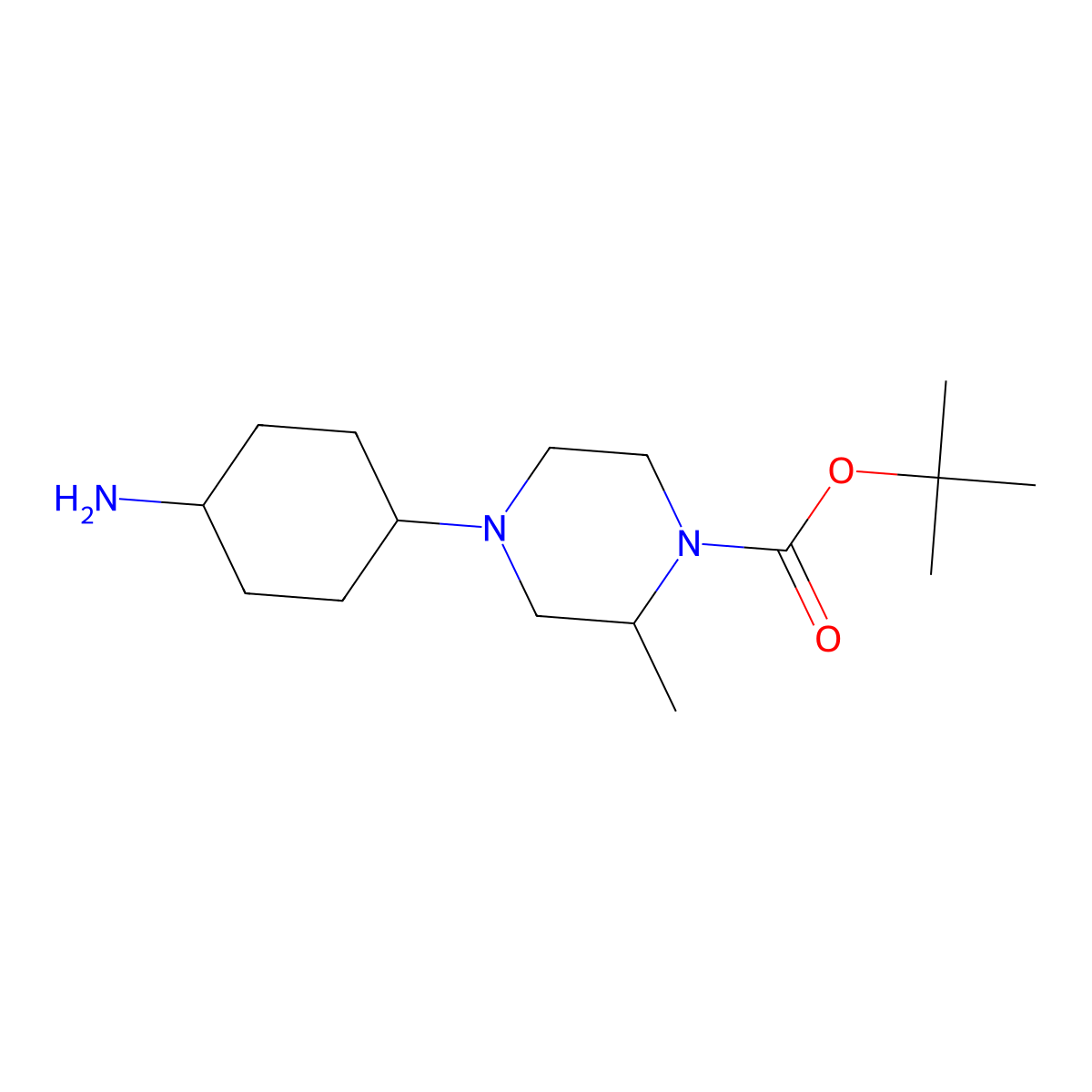 Tert-butyl trans-4-(4-aminocyclohexyl)-2-methyl-piperazine-1-carboxylate molecular structure, CAS 2407402-34-8
