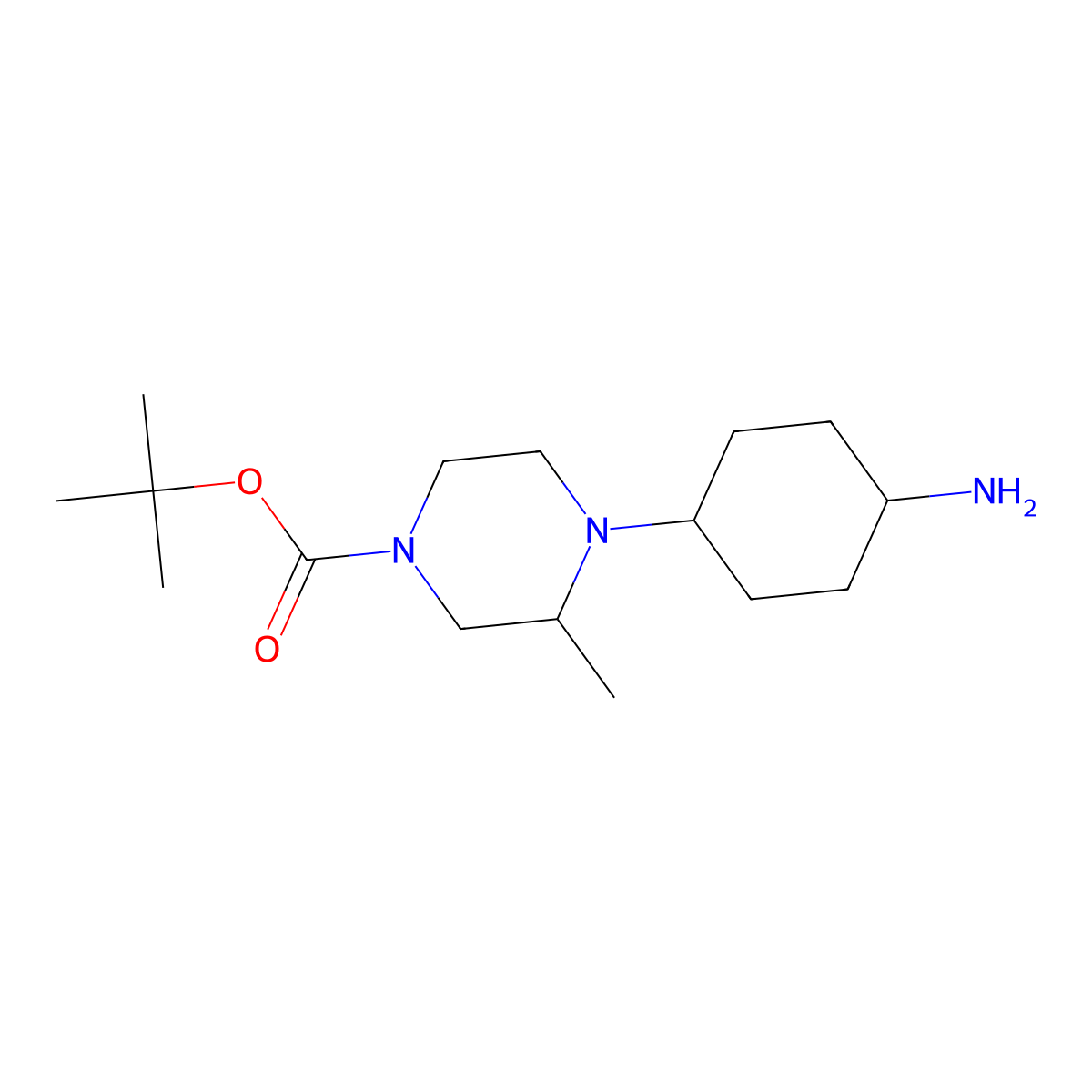Tert-butyl trans-4-(4-aminocyclohexyl)-3-methyl-piperazine-1-carboxylate molecular structure, CAS 2407402-36-0
