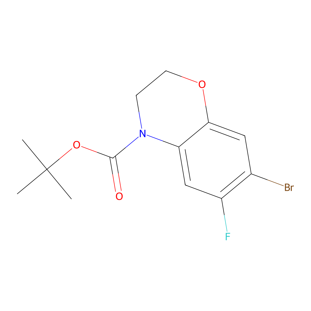 tert-butyl 7-bromo-6-fluoro-3,4-dihydro-2H-1,4-benzoxazine-4-carboxylate molecular structure, CAS 2407436-45-5