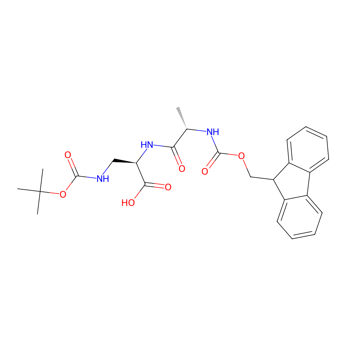 (R)-2-((S)-2-((((9H-Fluoren-9-YL)methoxy)carbonyl)amino)propanamido)-3-((tert-butoxycarbonyl)amino)propanoic acid molecular structure, CAS 2407463-81-2