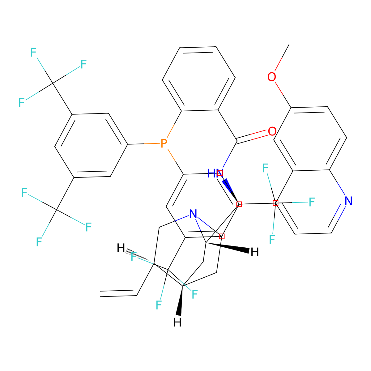 2-(bis(3,5-bis(trifluoromethyl)phenyl)phosphaneyl)-N-((S)-(6-methoxyquinolin-4-yl)((1S,2S,4S,5R)-5-vinylquinuclidin-2-yl)methyl)benzamide molecular structure, CAS 2407524-35-8